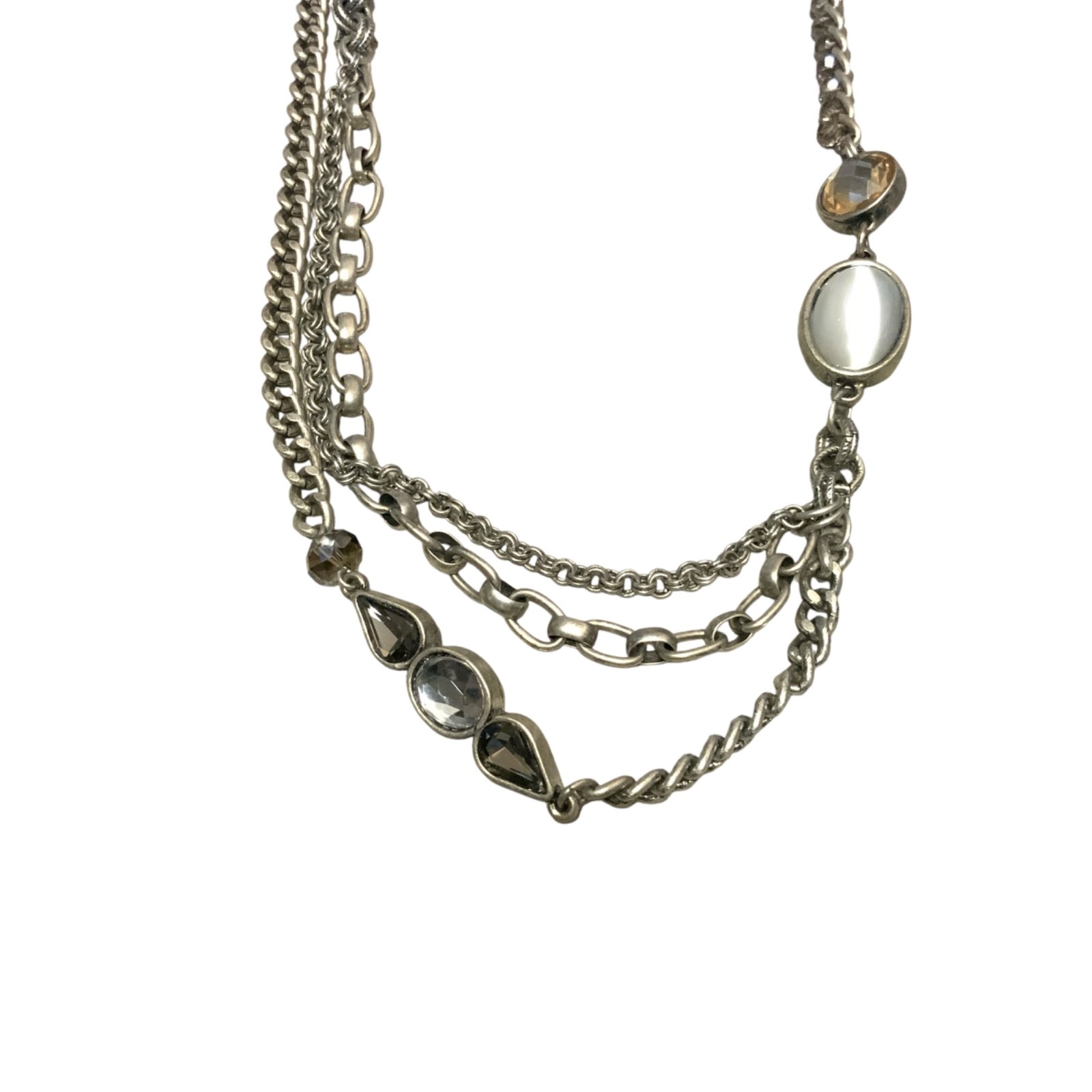LOFT Silvertone Gray Bead Scoop Chain Necklace