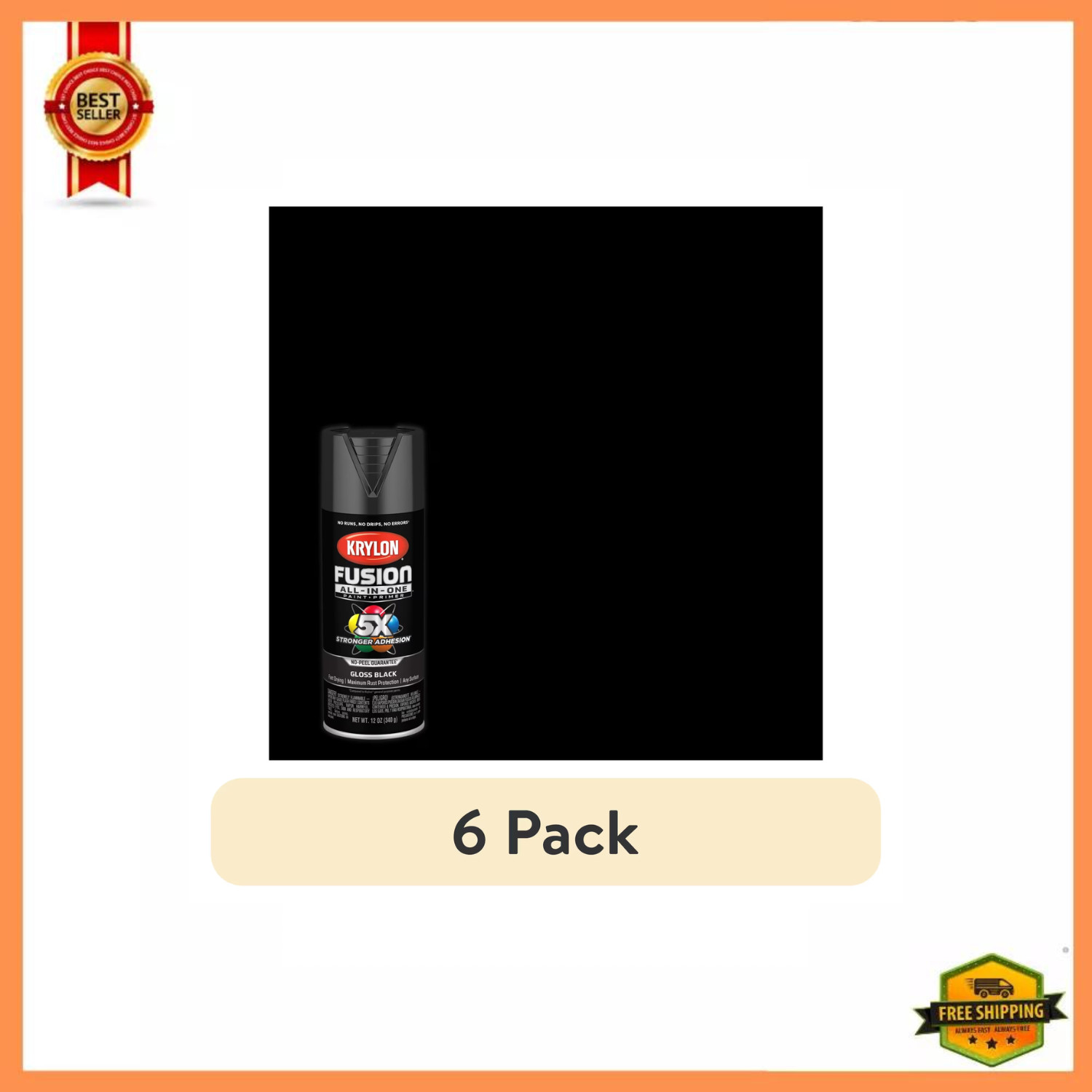 (6 pack) Krylon Fusion All-In-One, Gloss, Black, 12 oz