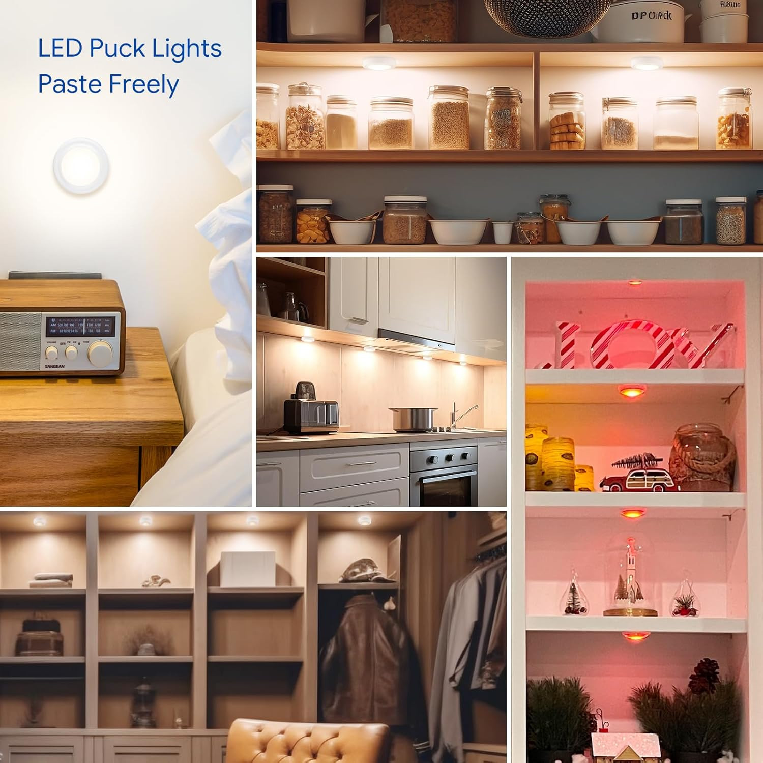 6 Pack LED Puck Lights Remote Control 16 Color Changeable under Cabinet Lights,