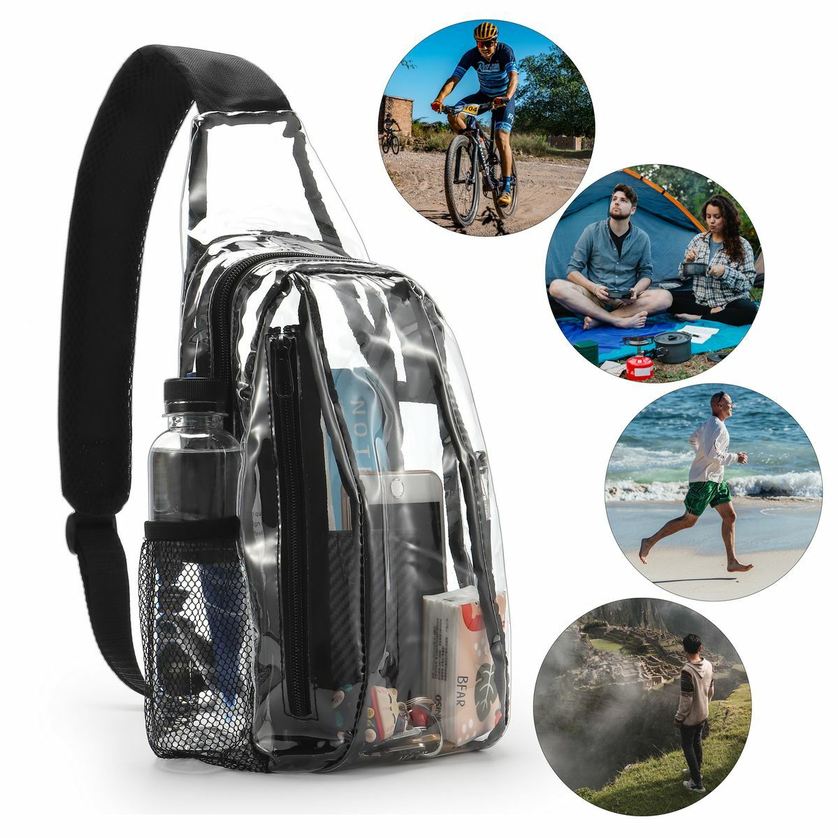 Clear PVC Sling Bag Transparent Stadium Shoulder Crossbody Backpack Adjustable