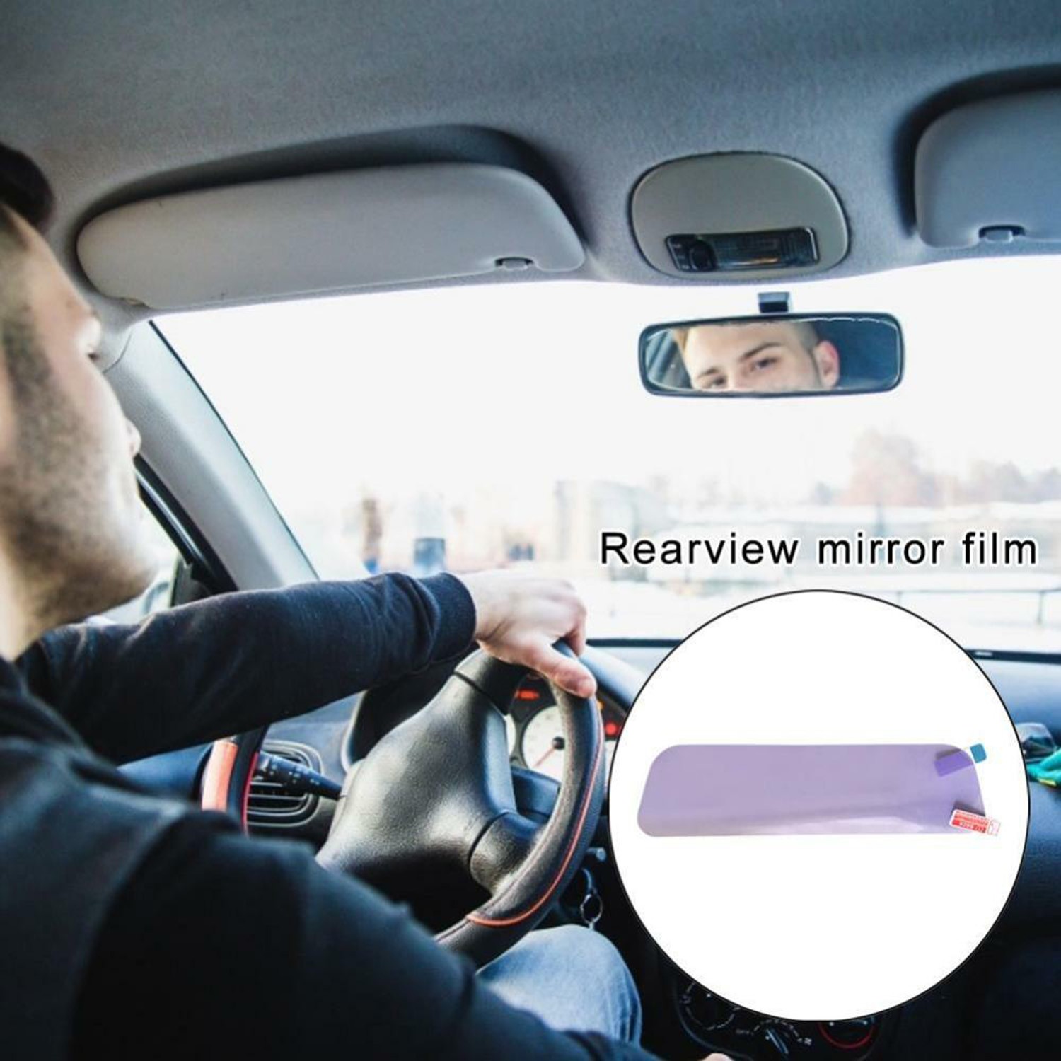 Car Inner Rearview Mirror Anti-glare Film Anti-reflective Sticker 200*50mm