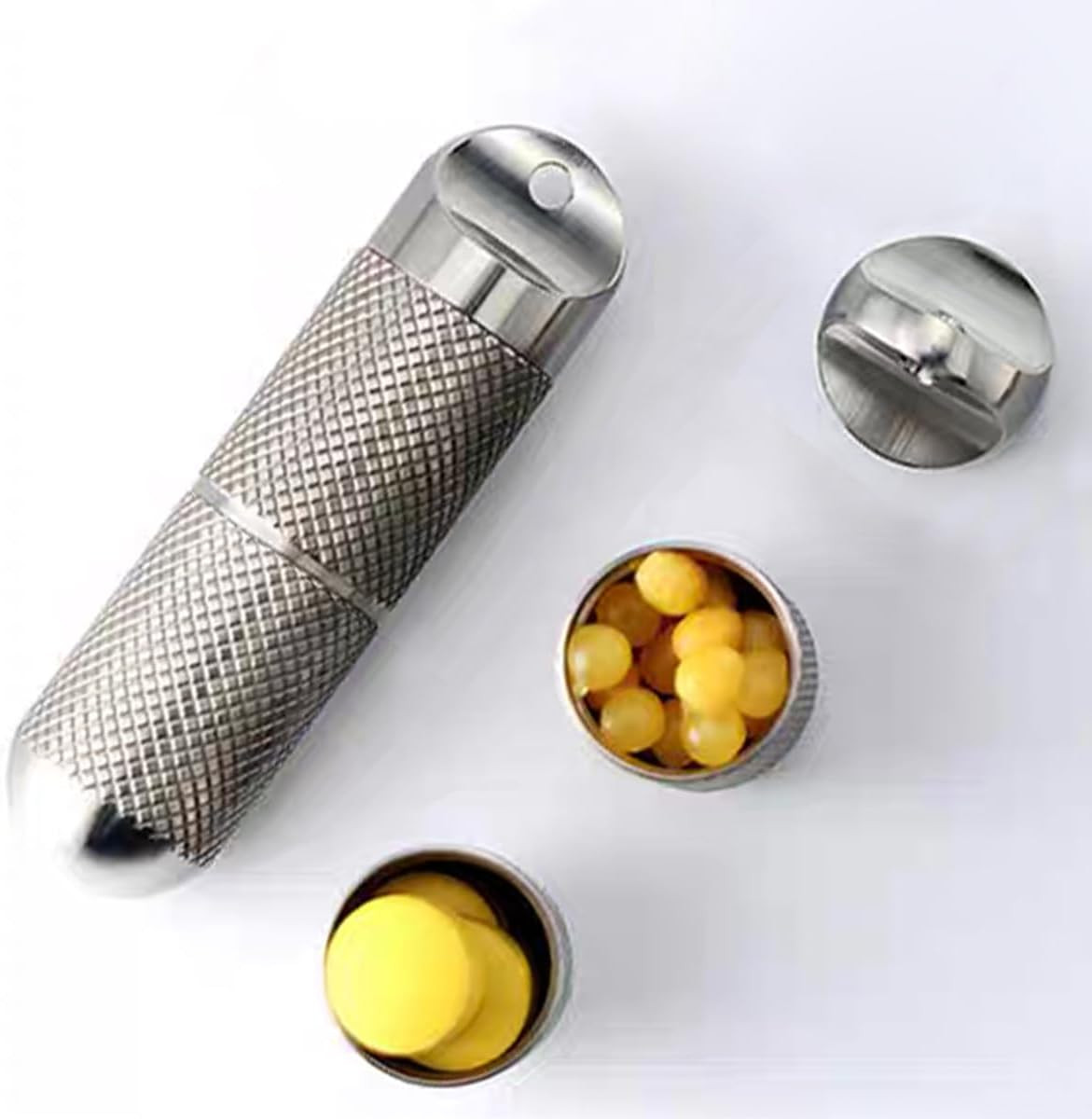 2 Compartments Design Titanium Portable Keychain Pill Holder, Waterproof Pill Bo