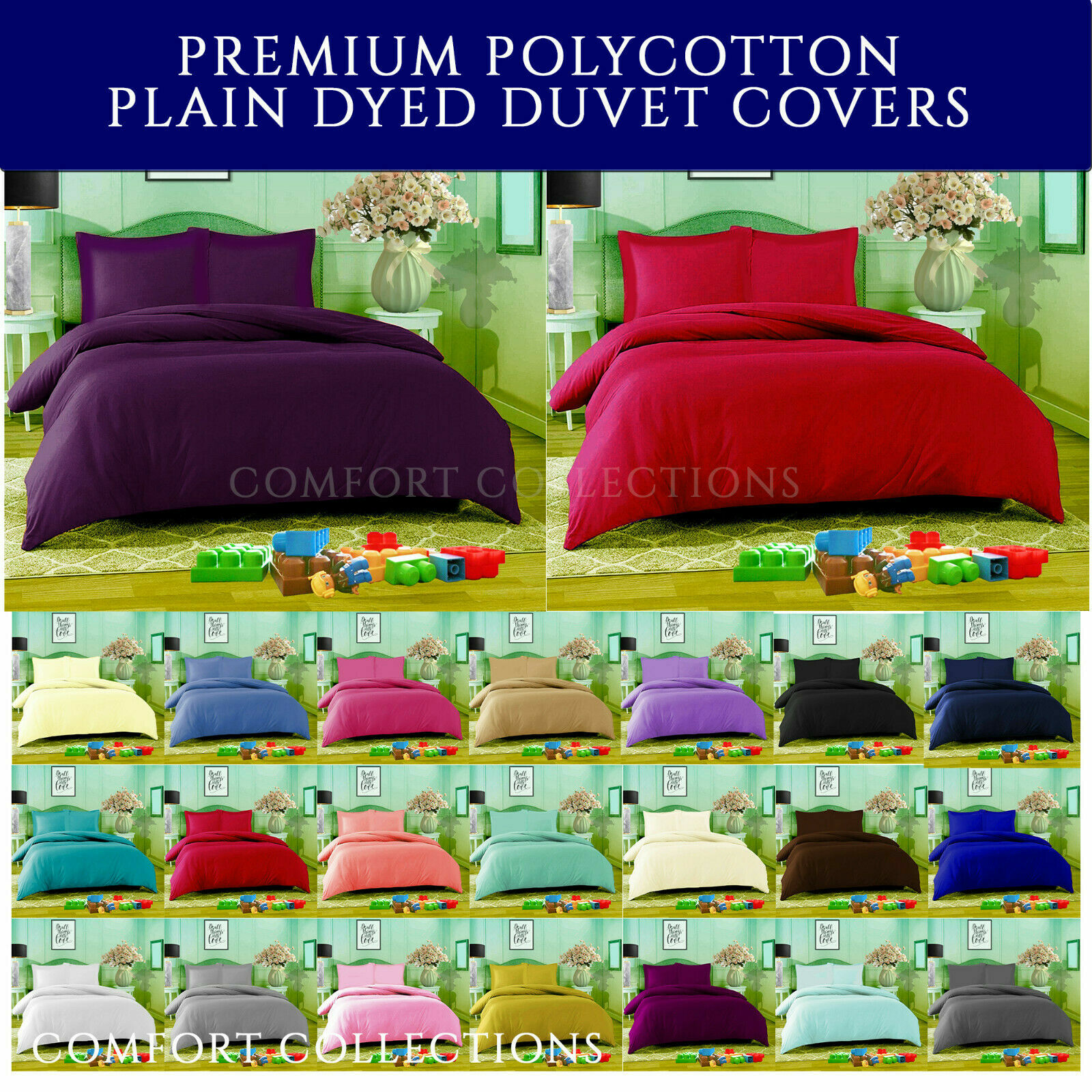 NON IRON Percale Plain Dyed Duvet Cover with Pillowcase Quilt Cover Bedding Set.