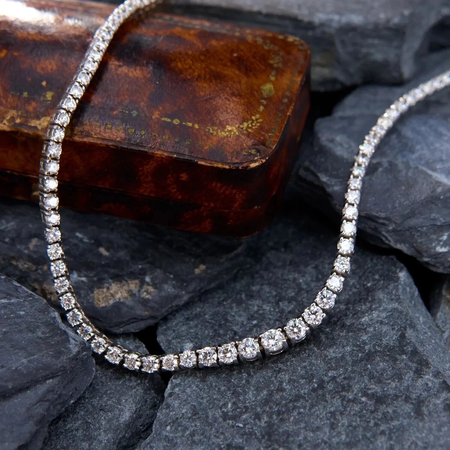13Ct Round Cut Lab Created 14k White Gold Finish 4MM Diamond Tennis Necklace 18"