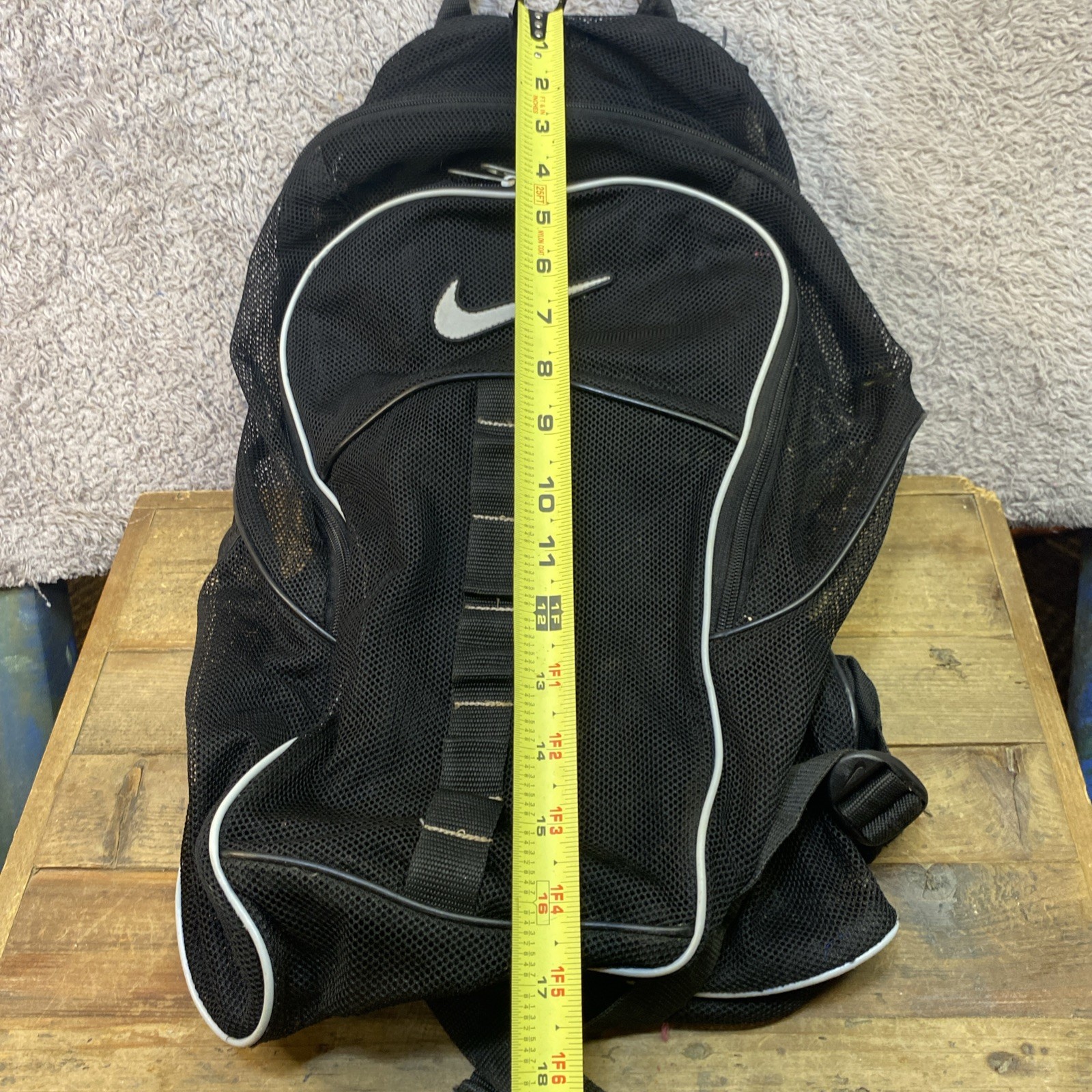 NIKE Vintage Mesh Backpack Y2K Black Book Bag Gym Outdoor Swoosh Vintage
