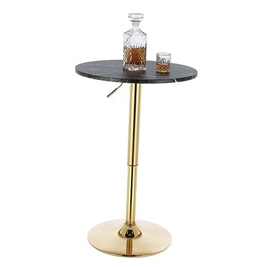 24" Round Cocktail Bar Table with Metal Base, 35.4" Height( Adjustable) Black