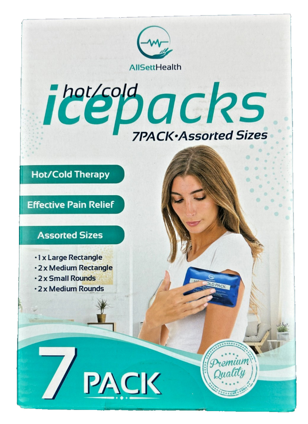 AllSett Health 7-Pack Hot Cold Gel Ice Packs Reusable Therapy Pain Relief Set
