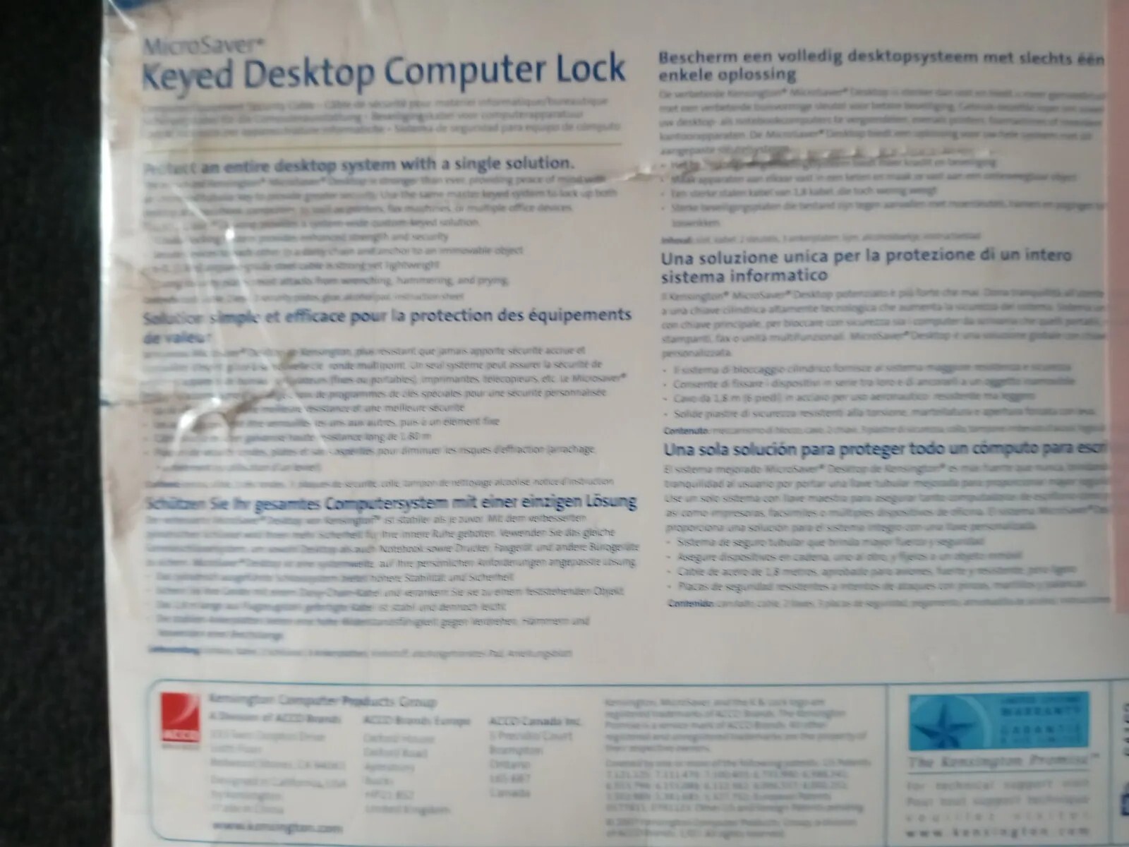 Kensington keyed desktop computer lock