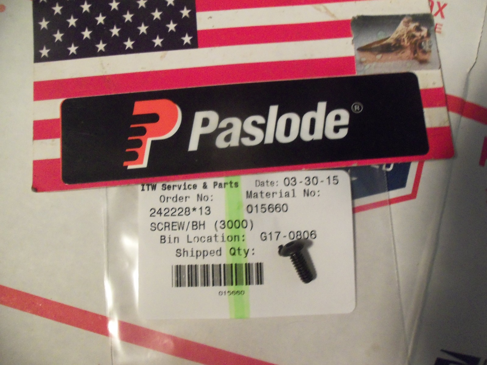 "GENUINE" Paslode Part # 015660  SCREW/BH (3000)
