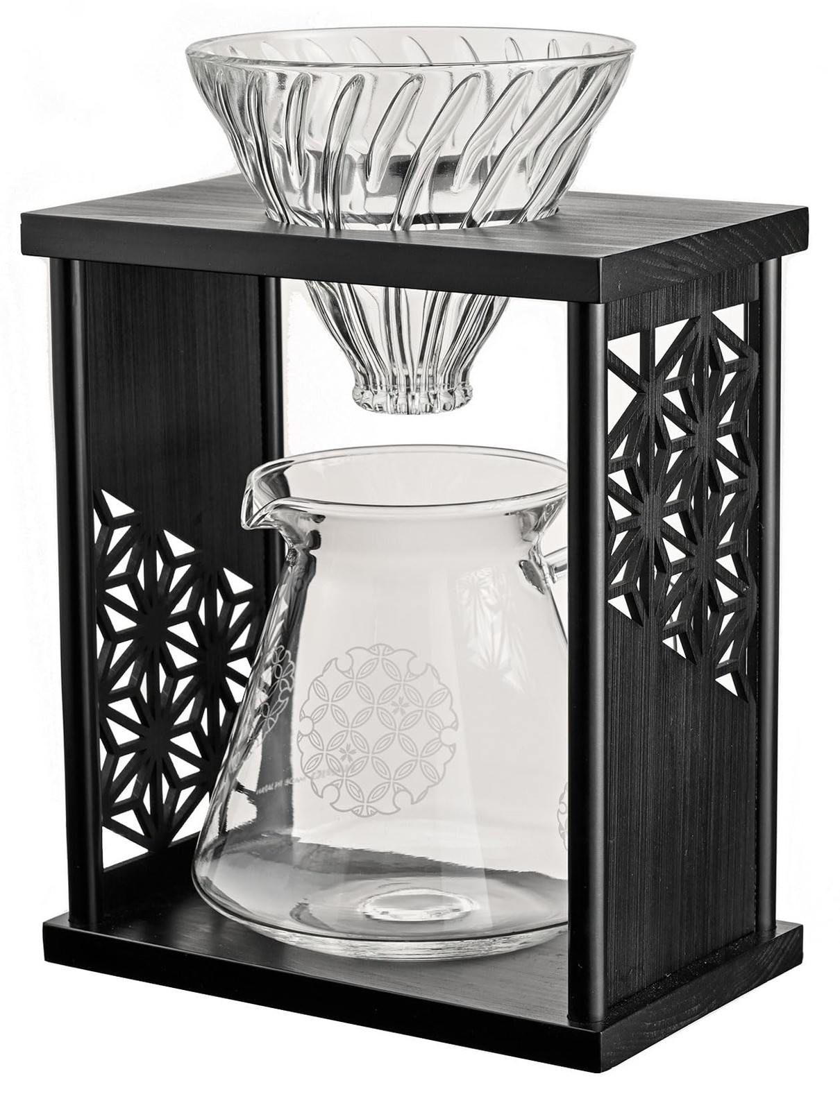 HARIO V60 Pour Over Drip Stand Set Asanoha Wood Glass 600ml Japan Black