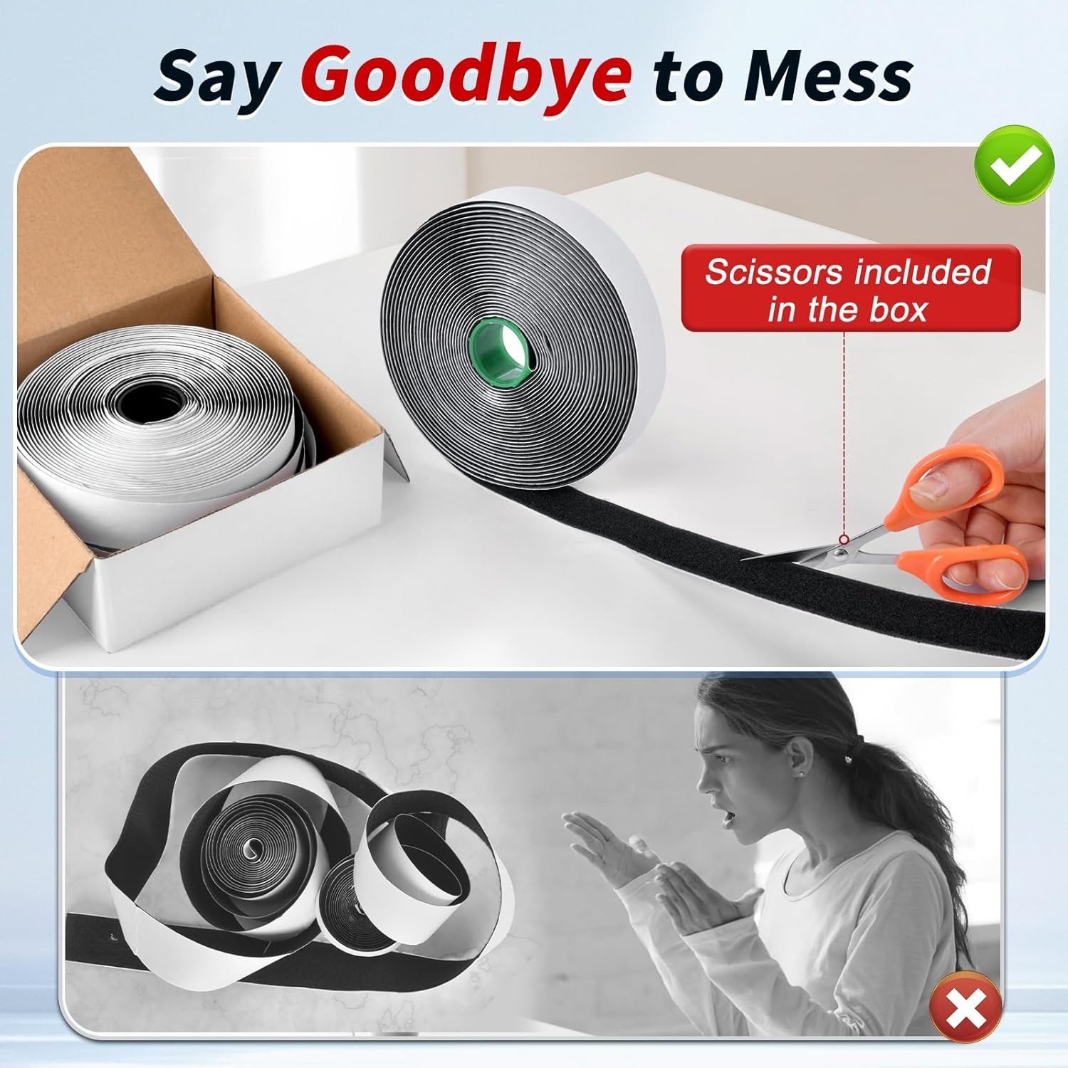 27Ft X 1 Inch Hook and Loop Strips with Adhesive, Double Sided Self Adhesive,