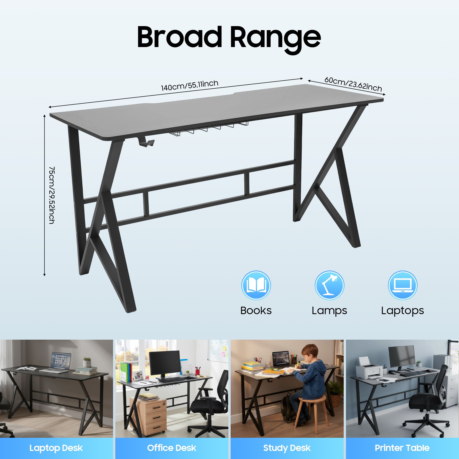 Spacious Ergonomic Computer Desk for Home Office and Gaming Setup