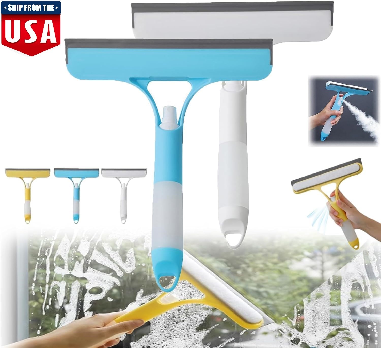 3 in 1 Window Cleaning Scraper Spray for Car Home Window squeegee Cleaner Tool
