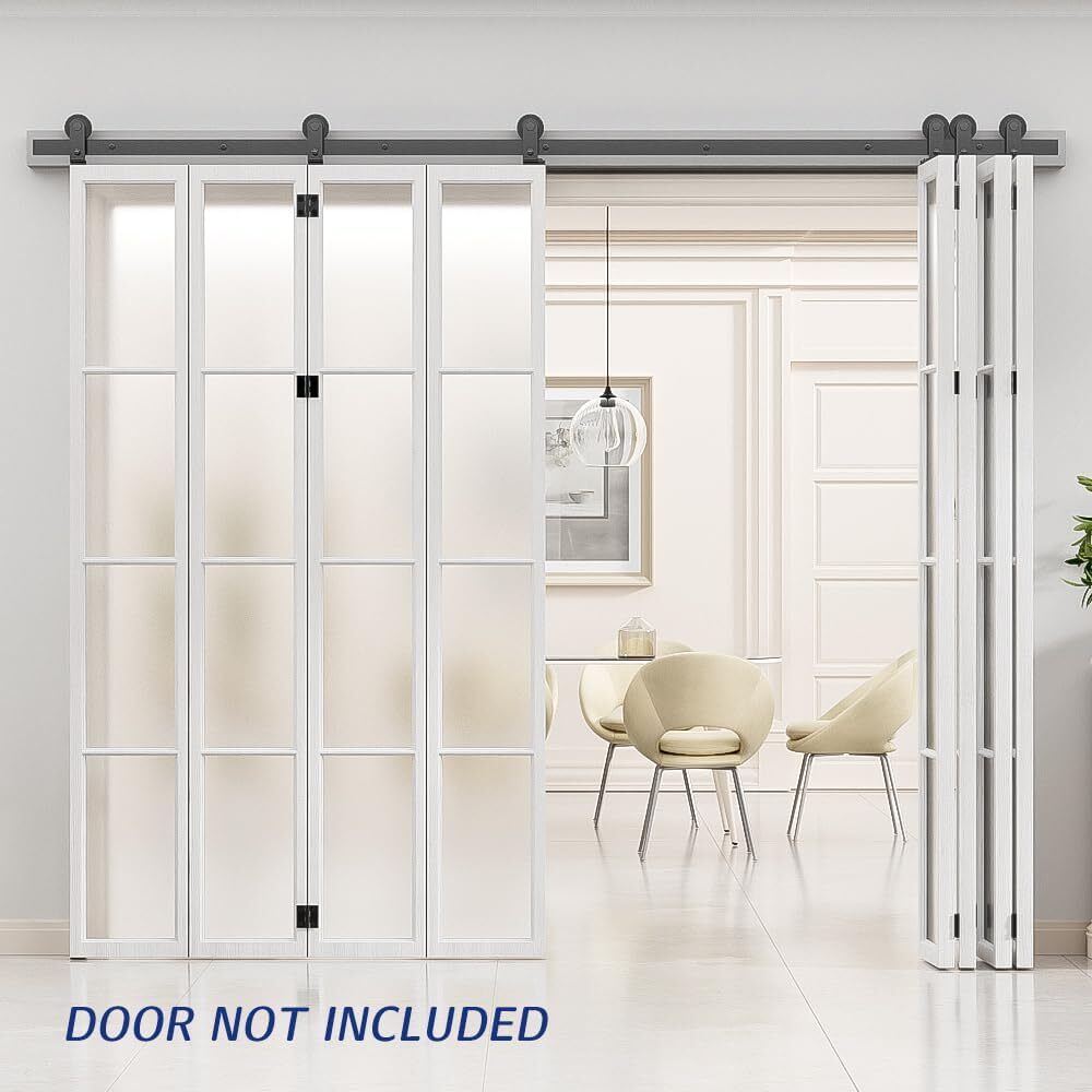 CCJH 5-20FT Bifold Sliding Barn Door Hardware Track Kit for 4/8 Doors,Heavy Duty