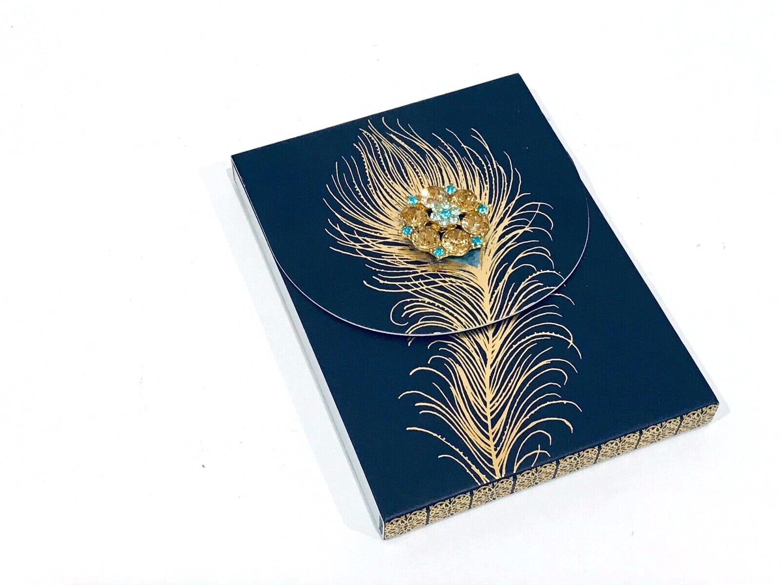 PUNCH STUDIO GOLD FOIL  BROOCH LARGE POCKET NOTEPAD PEACOCK FEATHER