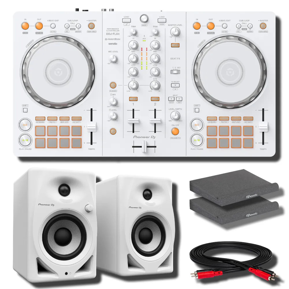 Pioneer DJ DDJ-FLX4-W 2-Channel DJ Controller (White) Bundle with DM-40D-W