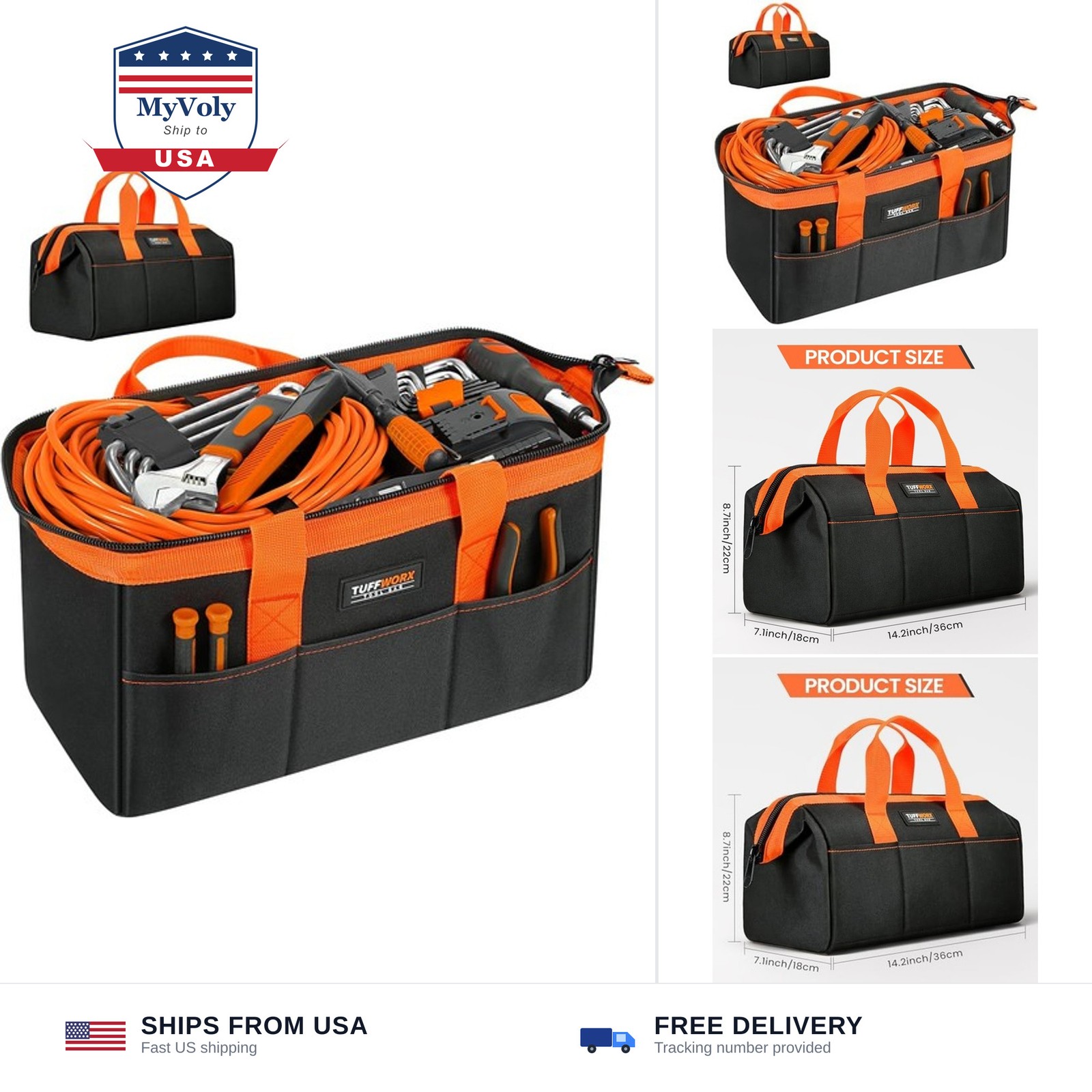 Heavy Duty Zipper Carrying Tool Bag 12 Pockets | 14.2x 7.1x 8.7 inch, Big Sto...