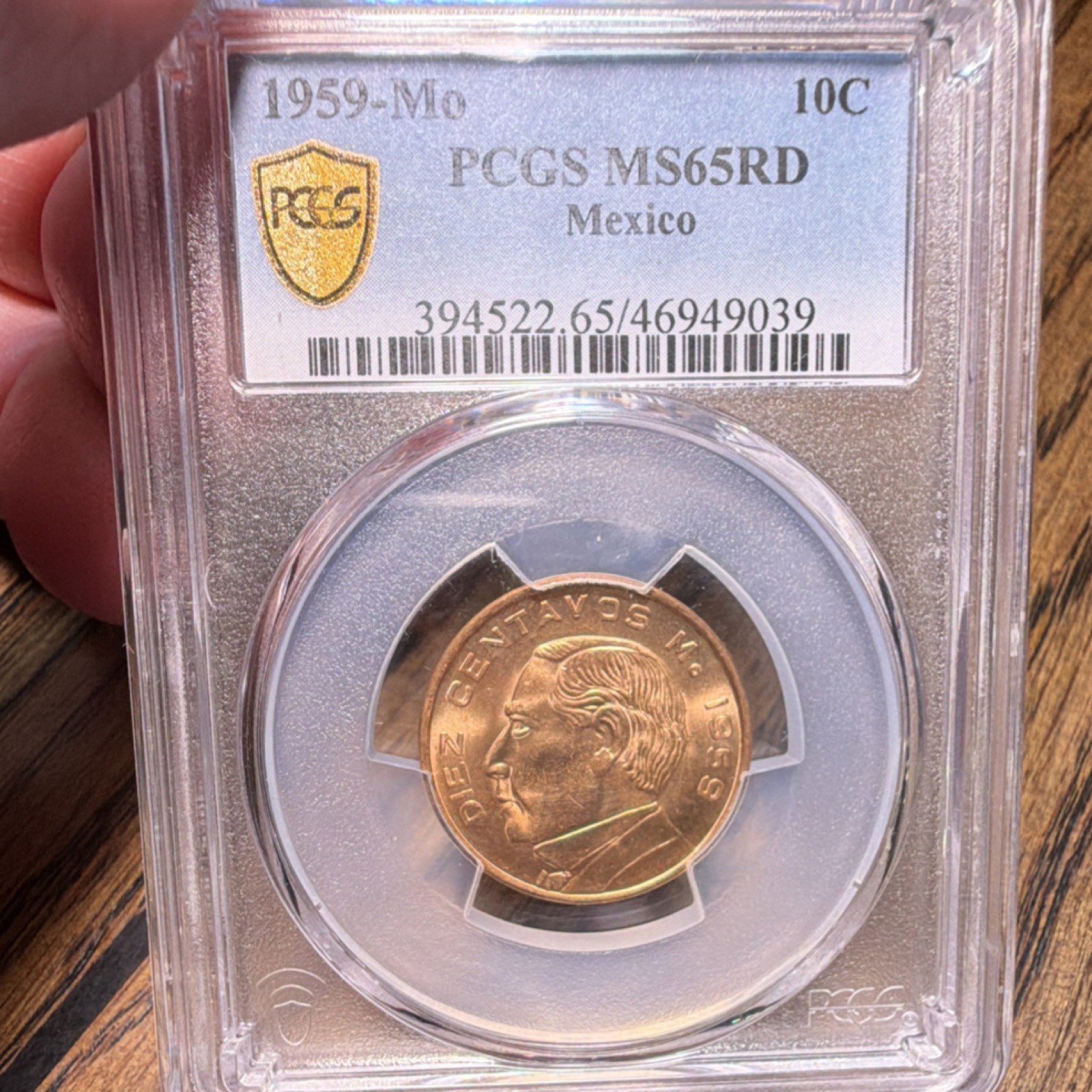 Rare Mexico 1959 Mo 10 Centavos Bronze PCGS MS65 RD KM#438