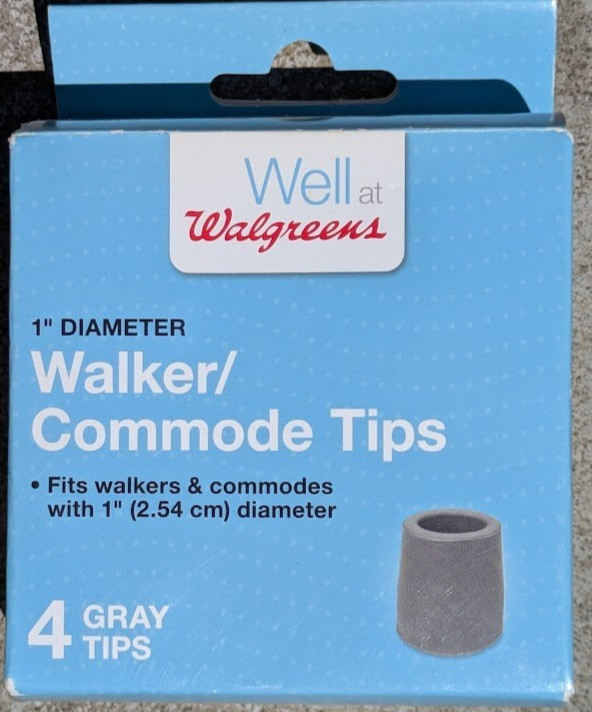 Walgreens Walker Tips / Commode Tips -  Mobility Tips 1-1/8",  4 Rubber Tips NEW