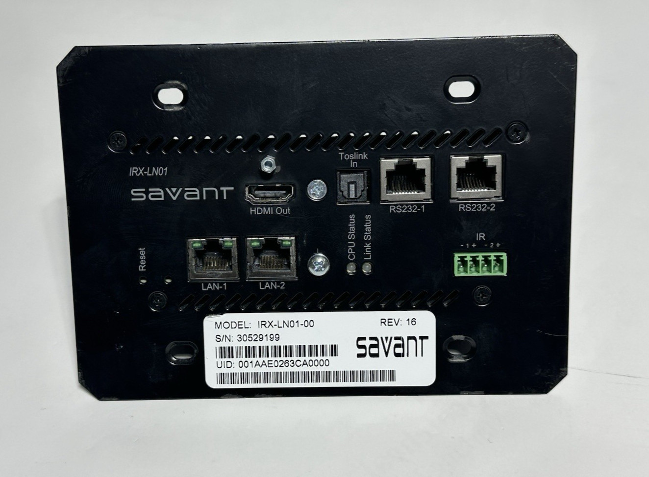 SAVANT SmartLink 3 gang receiver wall plate irx-ln01-00  — FREE SHIPPING