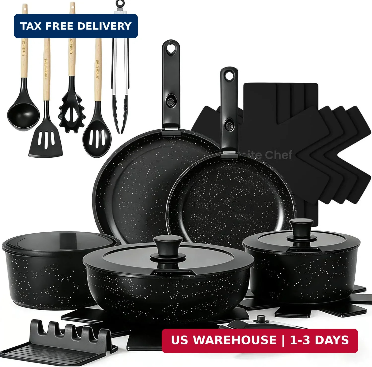 21Pcs Pots and Pans Set Non Stick, Nonstick Ceramic Cookware Sets Detachable Han