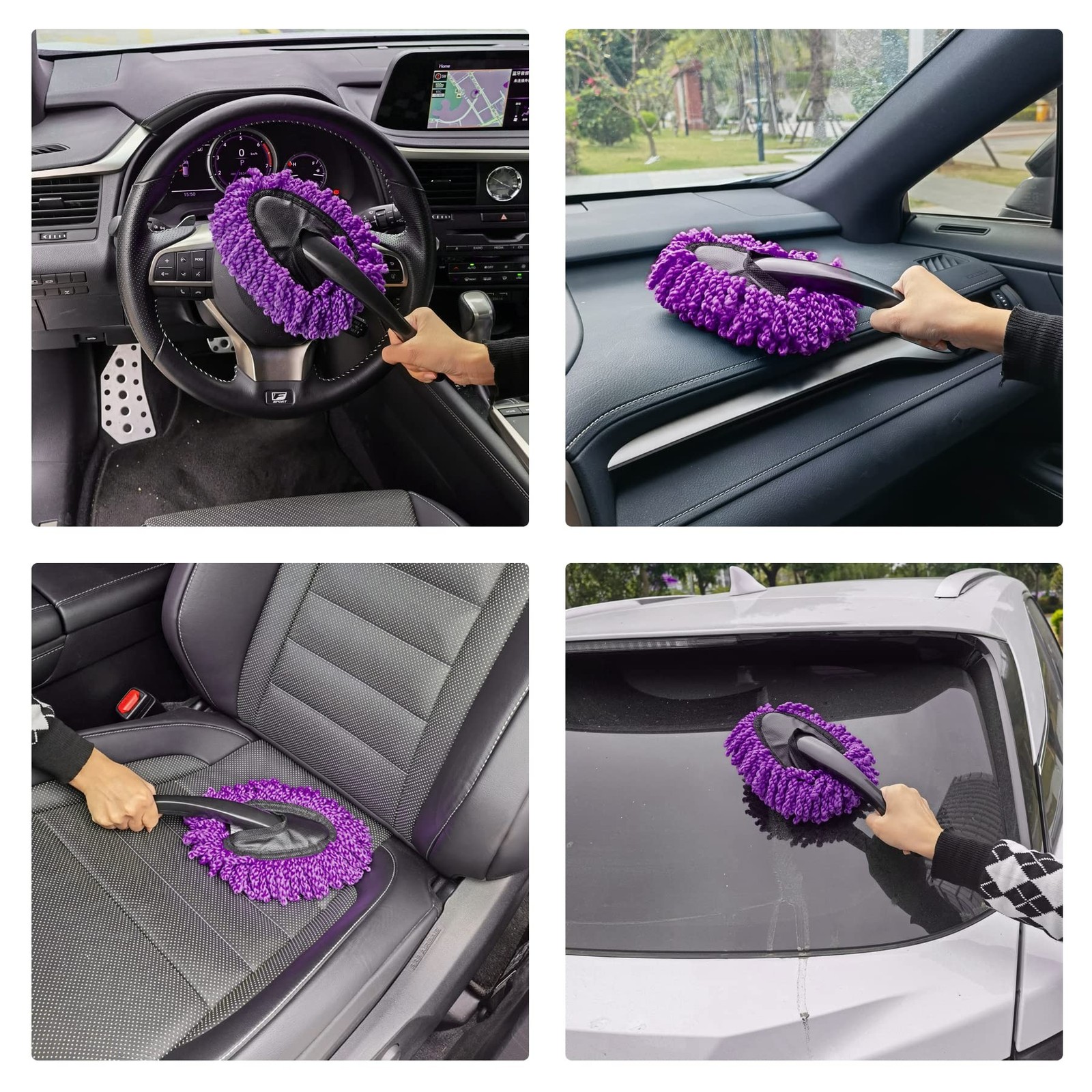Amiss 2 Pack Mini Microfiber Car Dash Duster Brush, Multi-Functional Car Clea...