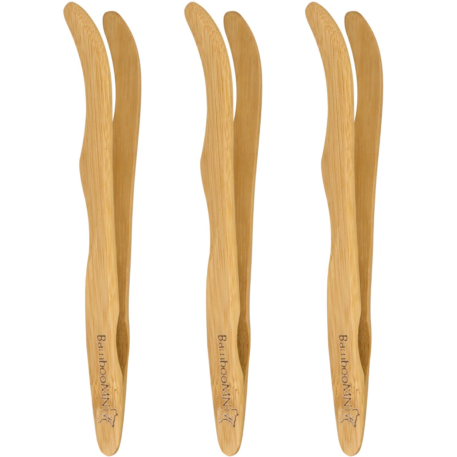 Bamboo Wooden Reusable Serving Toast Tongs - Curved Arms - 7 Inches