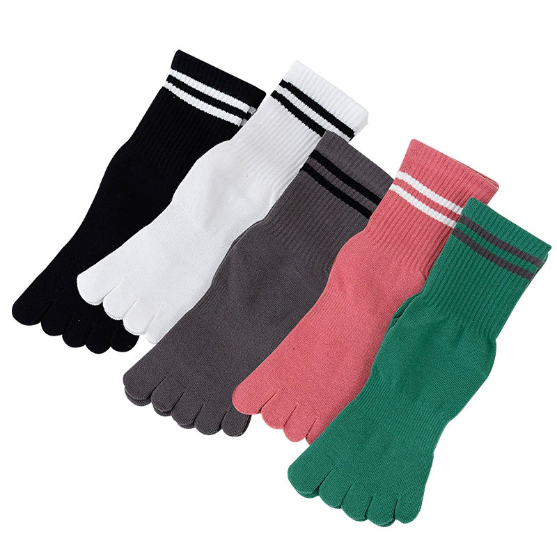 5 Pairs Cotton Low Cut Women Ankle Five Finger Toe Socks Sport Striped Solid 5-9