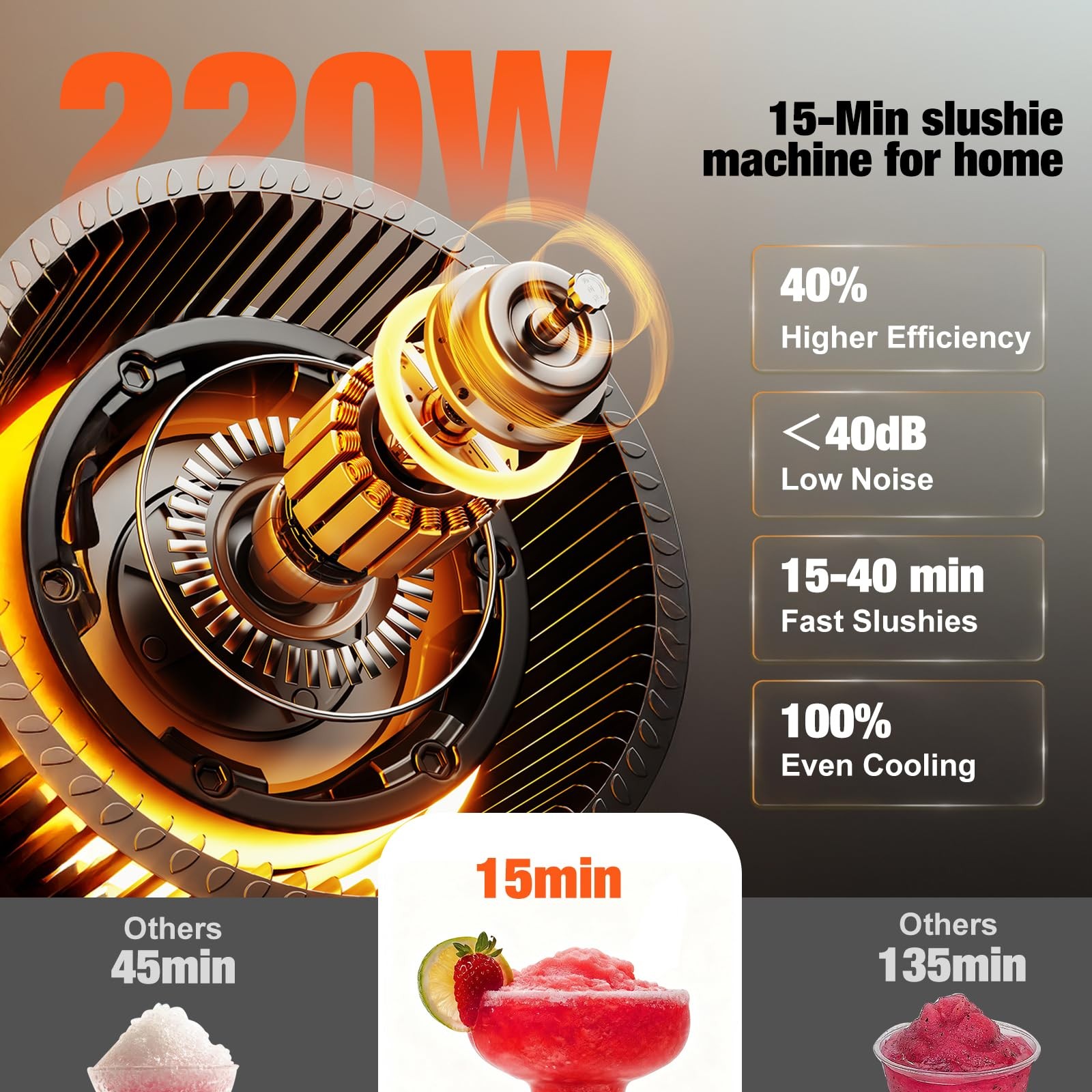 Slushie Machine No Ice Needed, Auto-Clean, Slushy Machine for Home, 220W Quick F