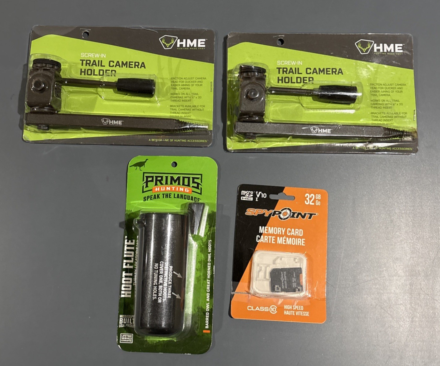 HME Trail Camera Holder Tree Mounts (2) Primos Hoot Flute & Spypoint Memory Card