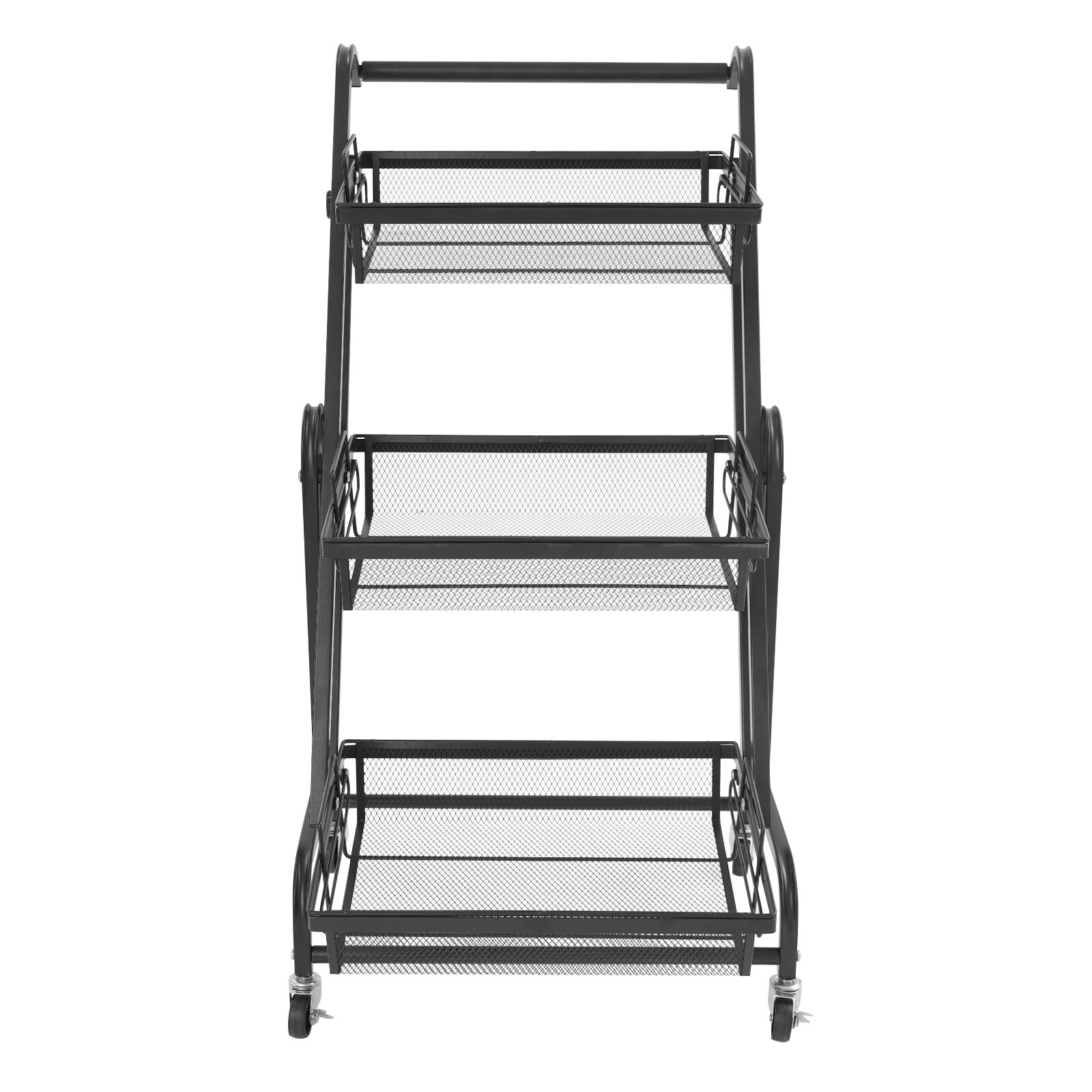 3-Tier Adjustable Metal Rolling Utility Cart, Multi-Functional Storage Cart
