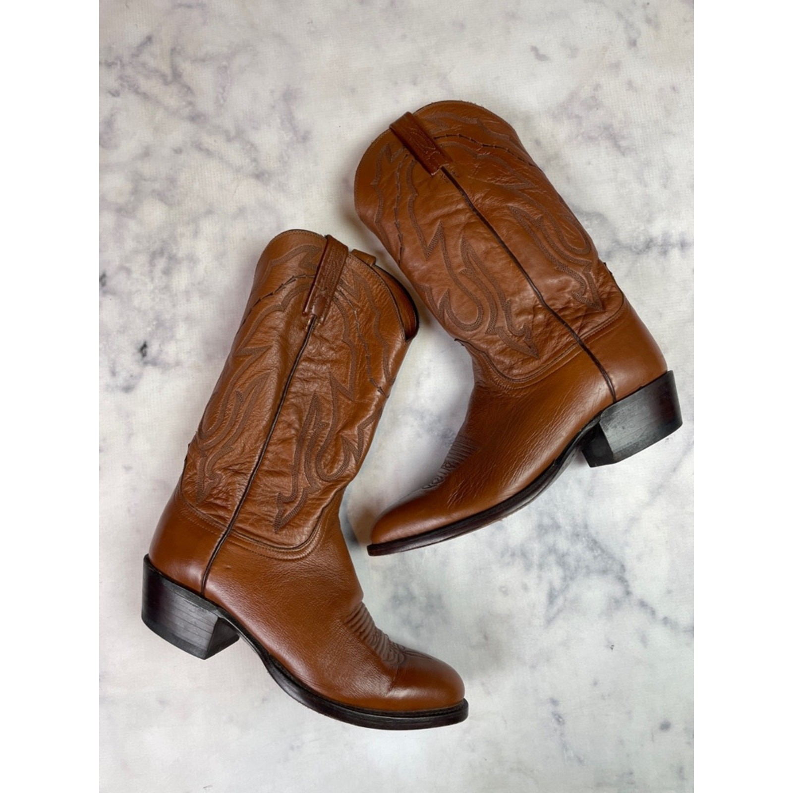 Lucchese 2000 Men’s Cognac Brown Leather Western Cowboy Boots Sz 8.5 EE