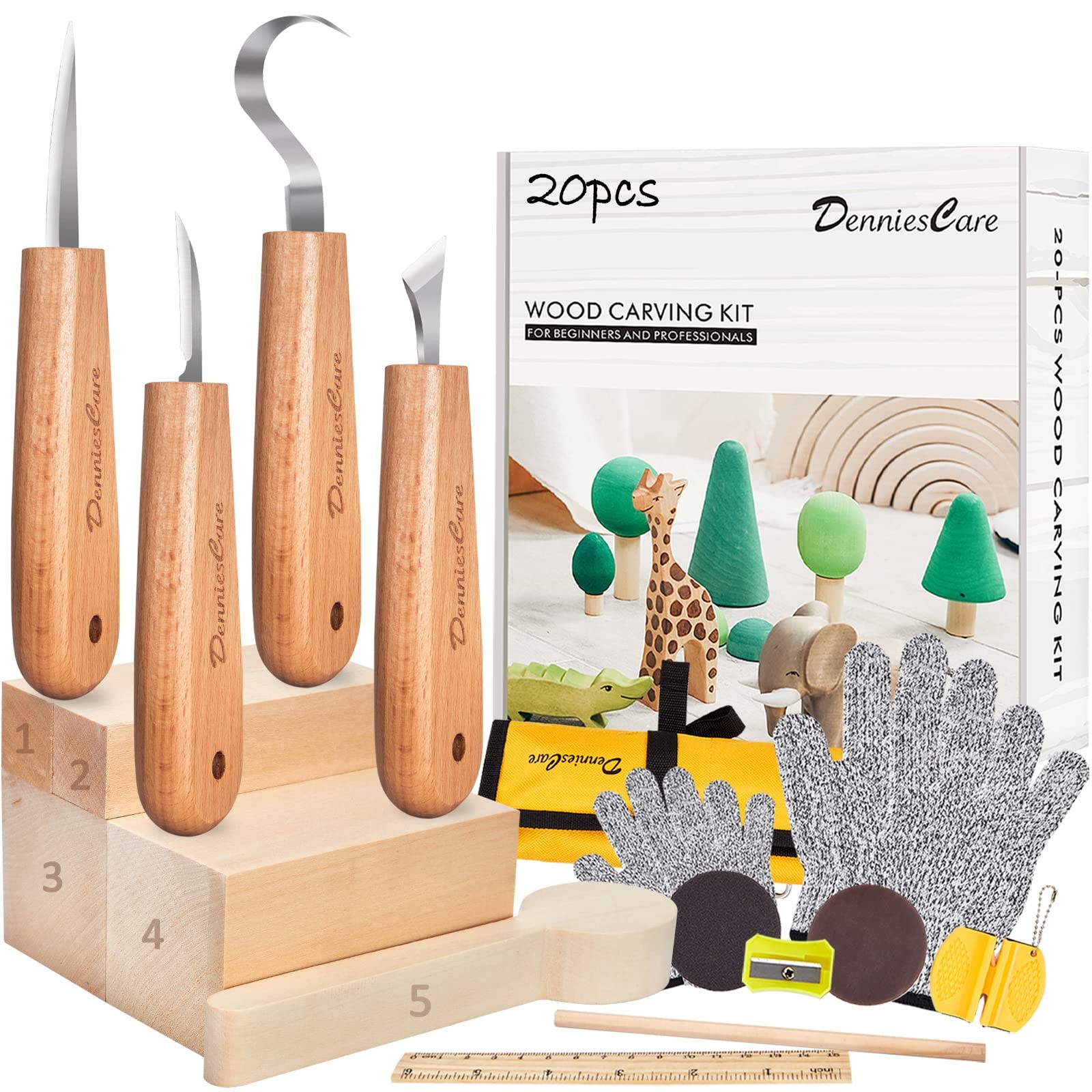 Wood Carving Kit Wood Whittling Kit for Beginners 20pcs Wood Carving Tools wi...