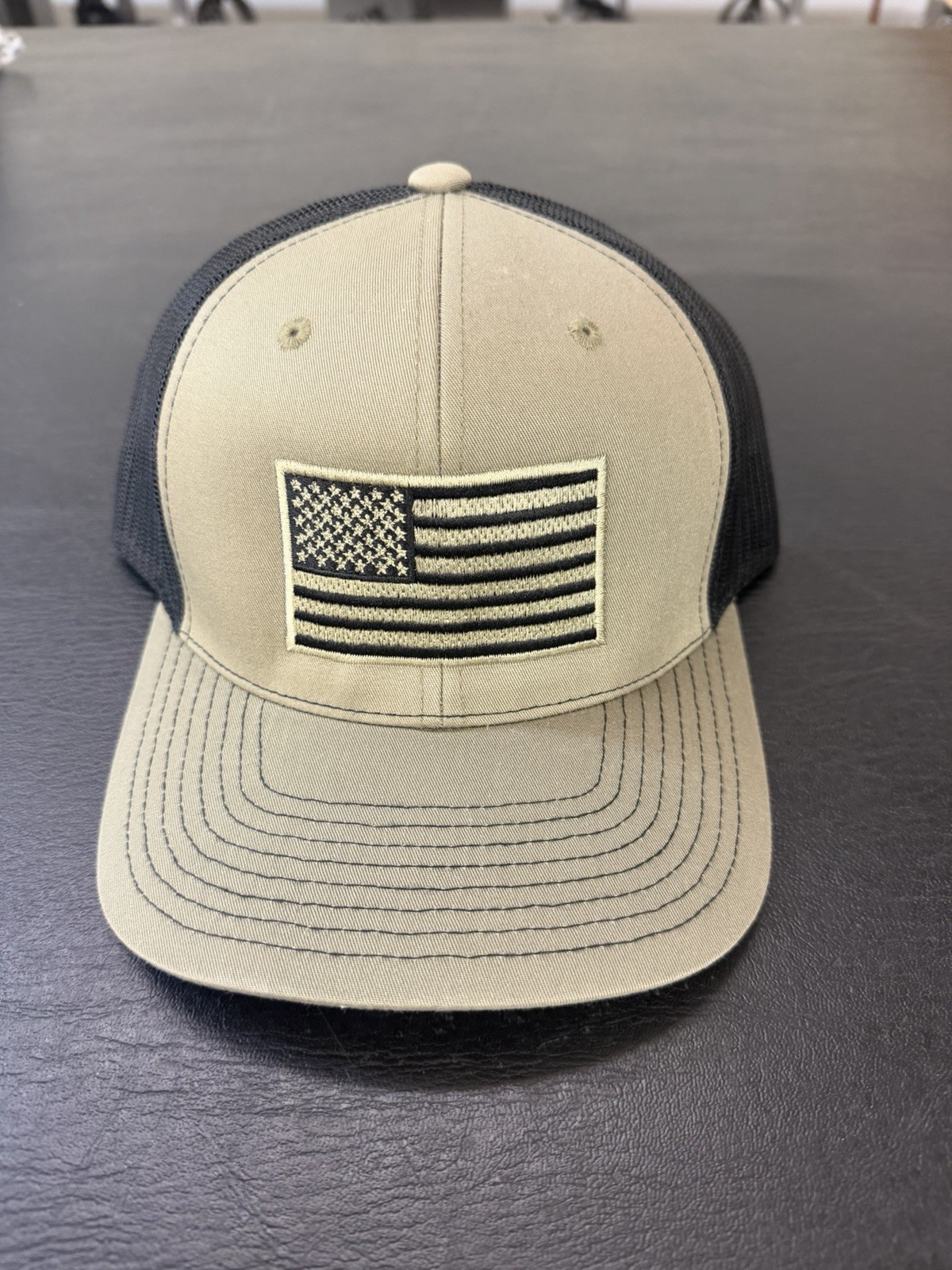 USA FLAG Tonal Embroidery Richardson 112 Khaki coffee/Black Hat