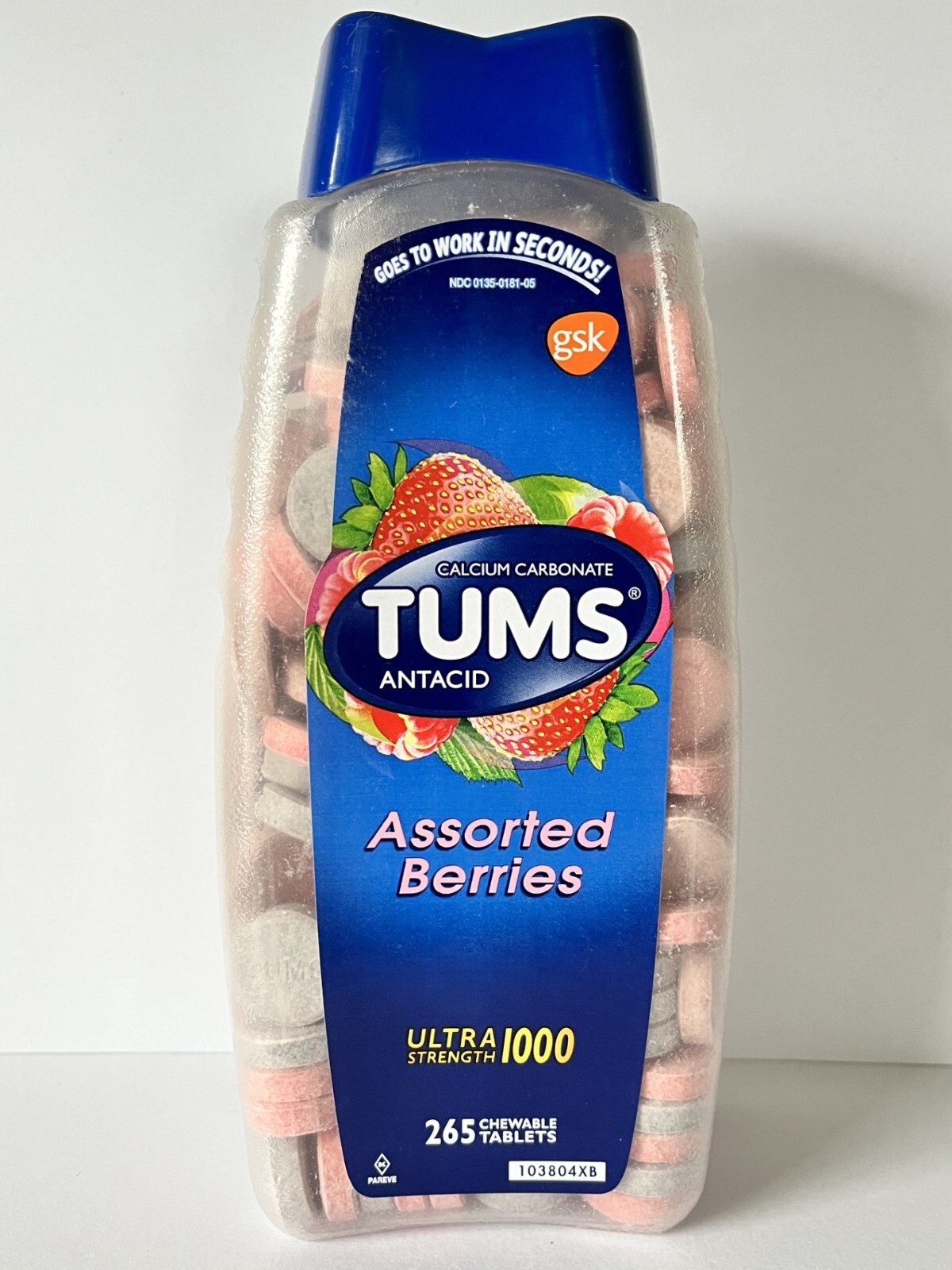 TUMS Assorted Berries Ultra Strength 1000 mg  265 Chewable Tablets EXP 07/2028