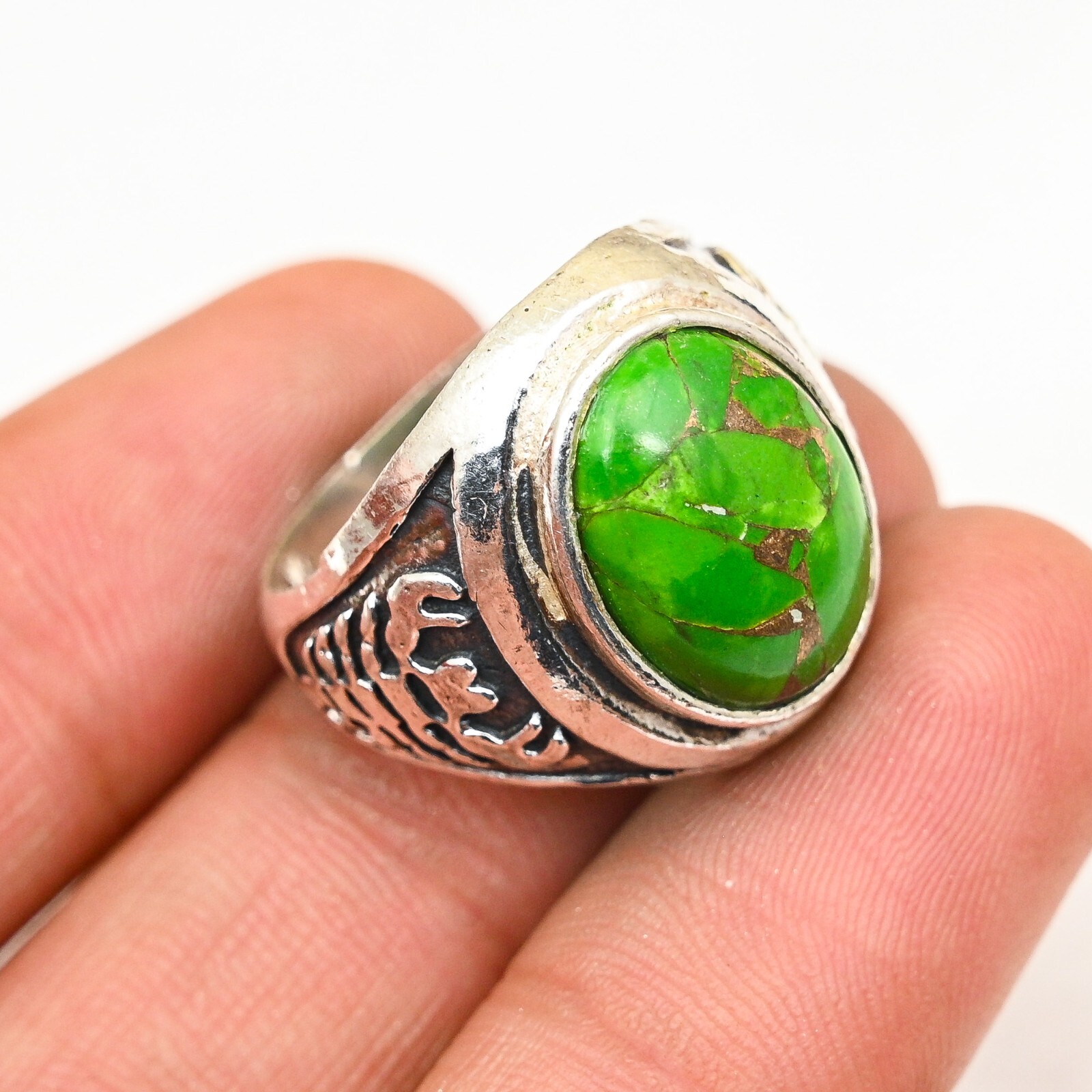 Green Copper Turquoise 925 Sterling Silver Beautiful Men's Ring, All Size M845