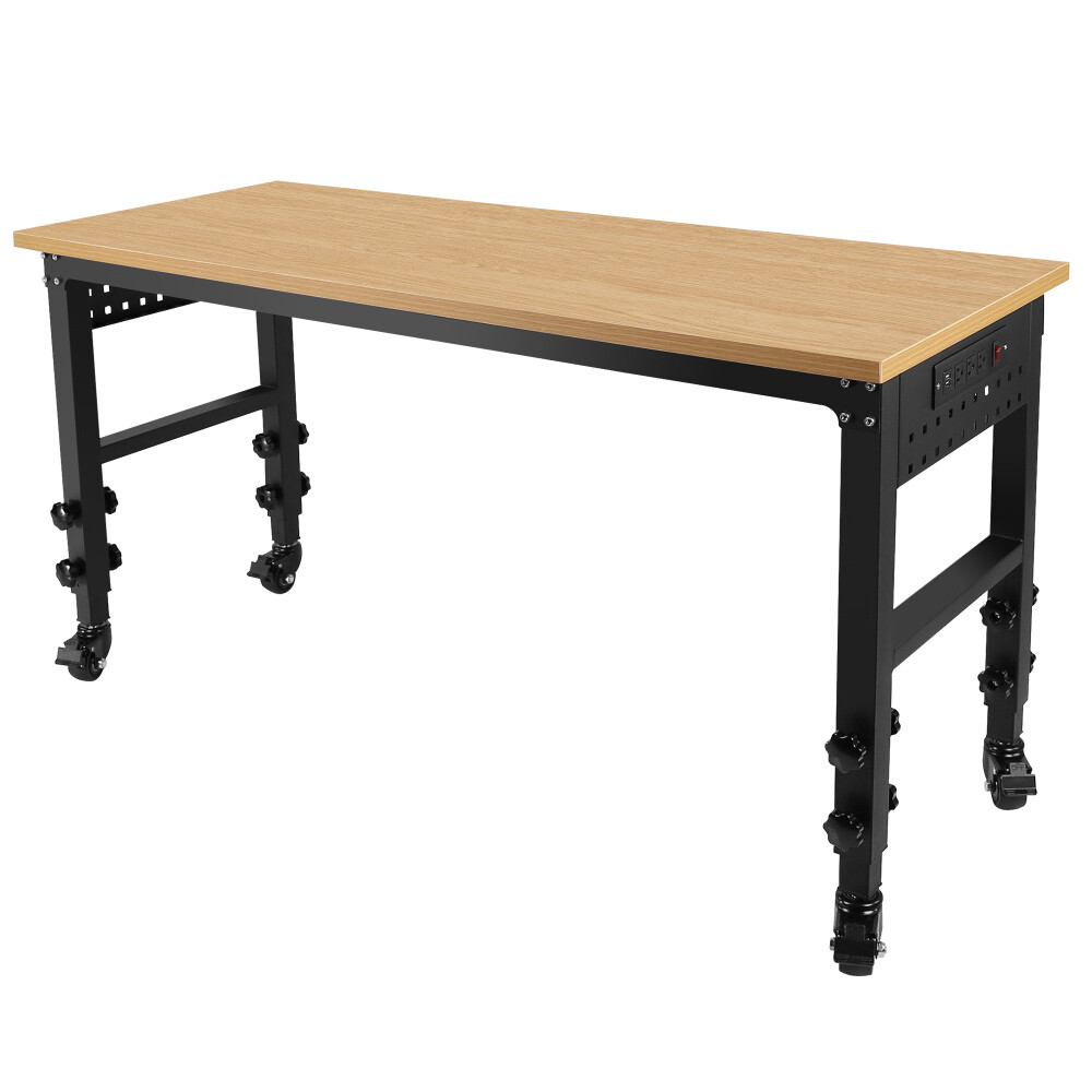 Rolling Heavy-Duty Adjustable Workbench with Power Outlet and Wheels