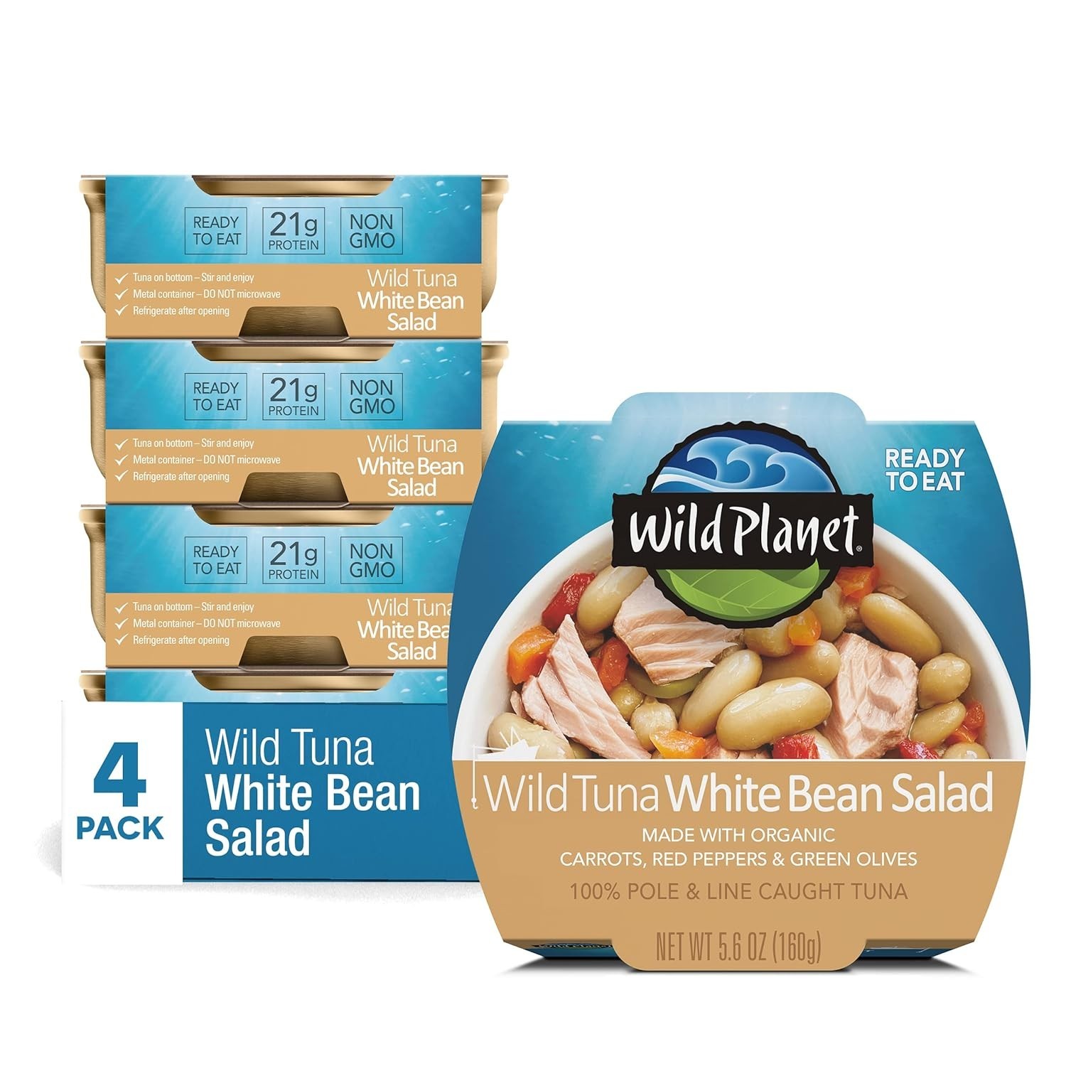 Pack of 4 Wild Tuna White Bean Salad Ready-To-Eat With Chickpeas, Carrots 5.6oz