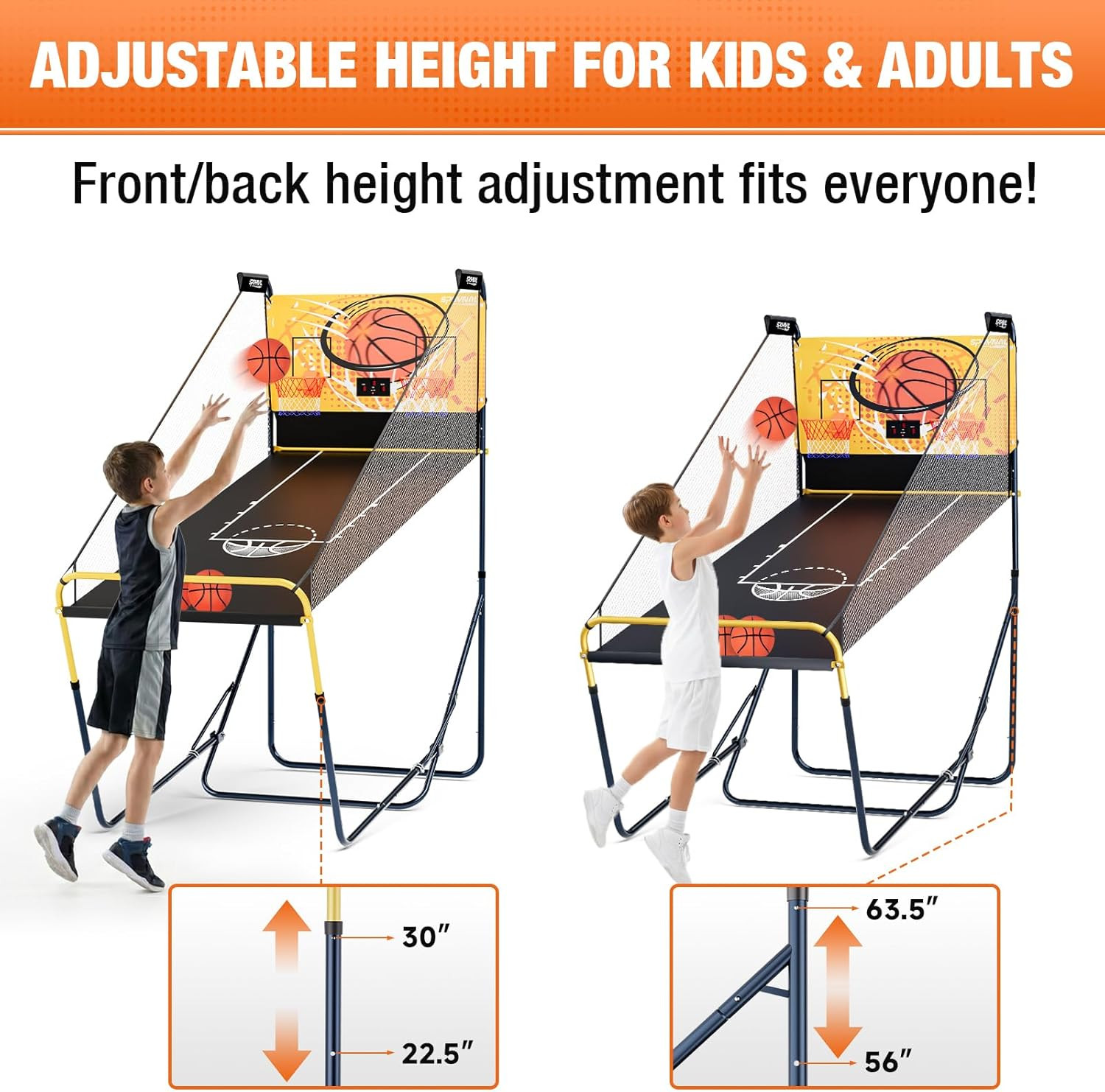 Dual Shot Basketball Arcade Machine for Home with Adjustable on Front & Back - I