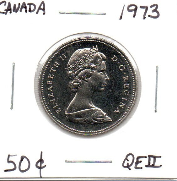 Canada 50 Cent Coin 1973 Queen Elizabeth II As Pictured