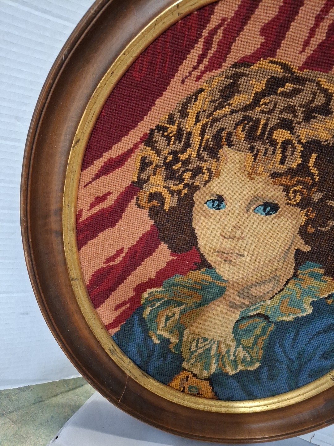 Young Boy Needlepoint by JB Greuze in Frame