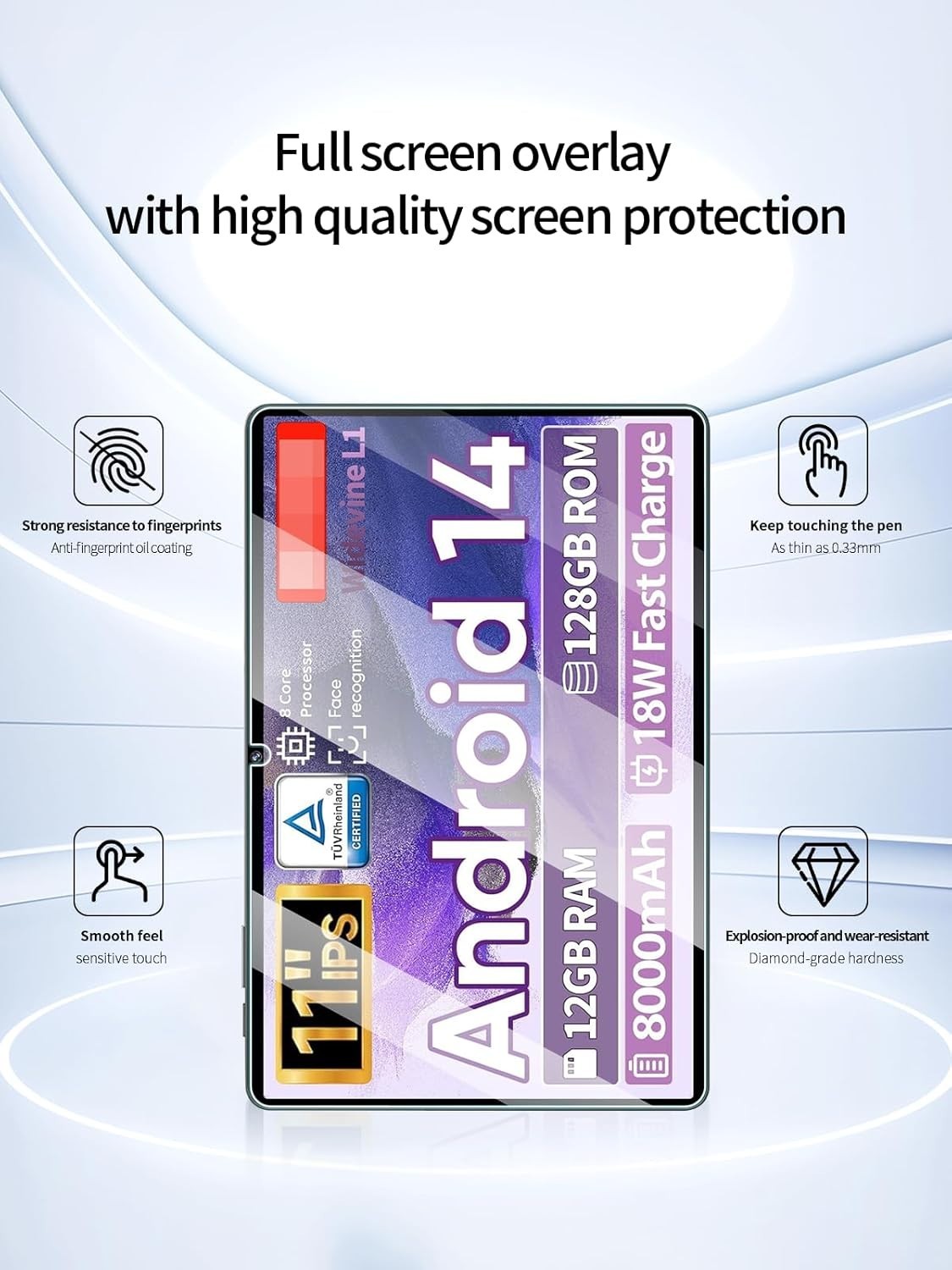 Touch Sensitive Screen Protector with Oleophobic Coating for JIKOCXN Tablets