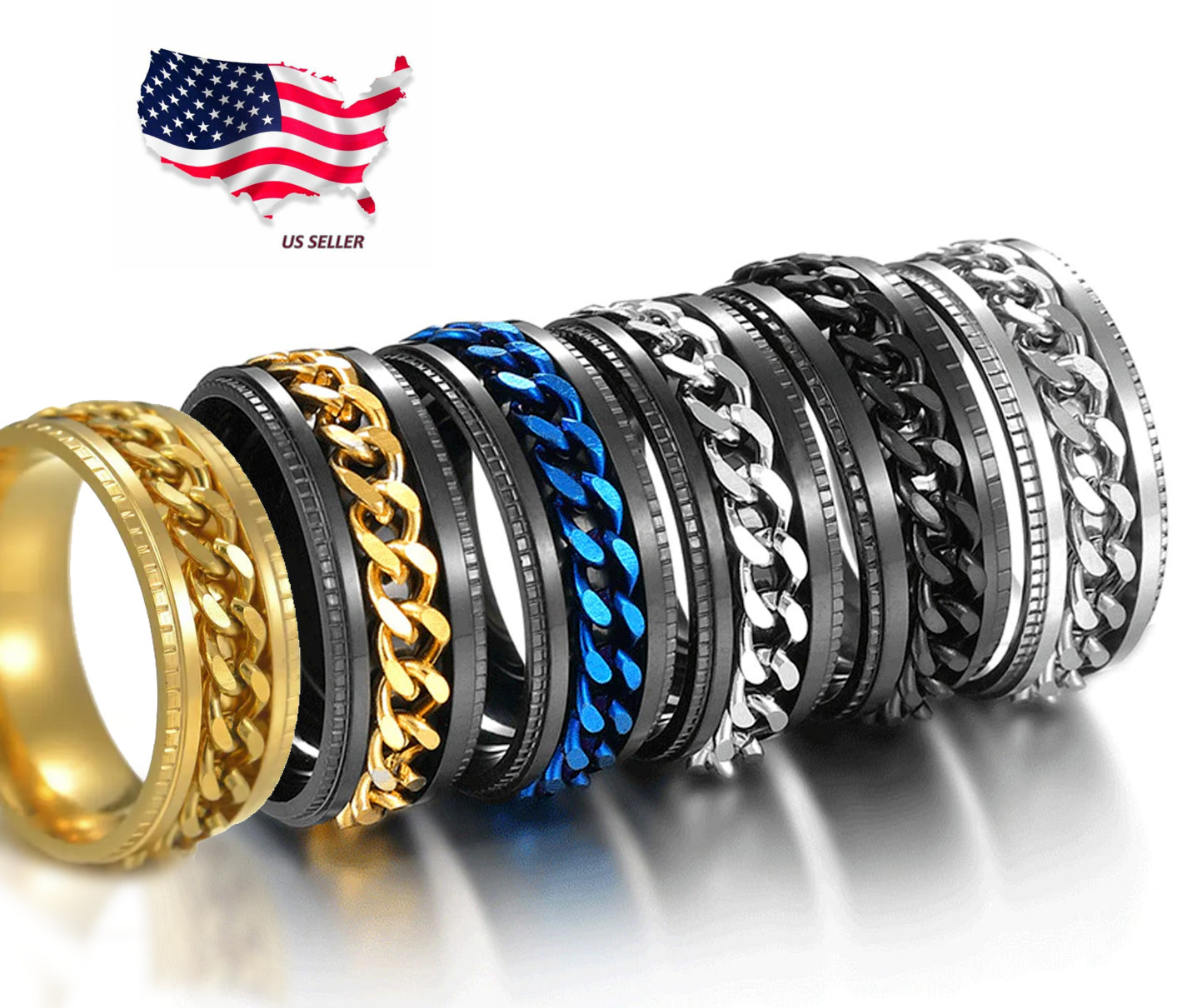 Fidget Rings, Stainless Steel Anxiety Rings for Men and Women, Metal Rings