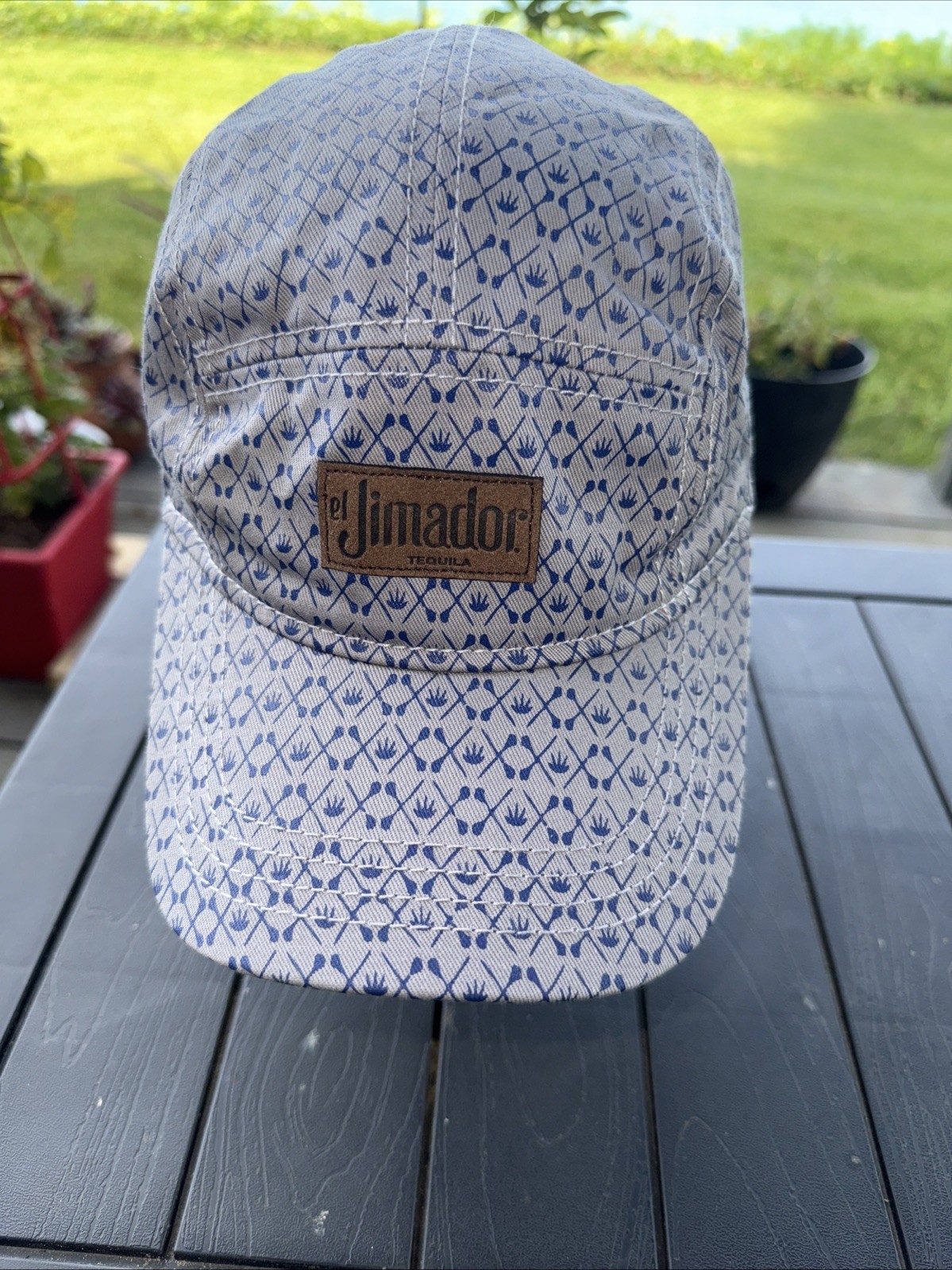 The Jimador Tequila Leather Patch on Blue Fabric Design 5 Panel Hat Cap EUC