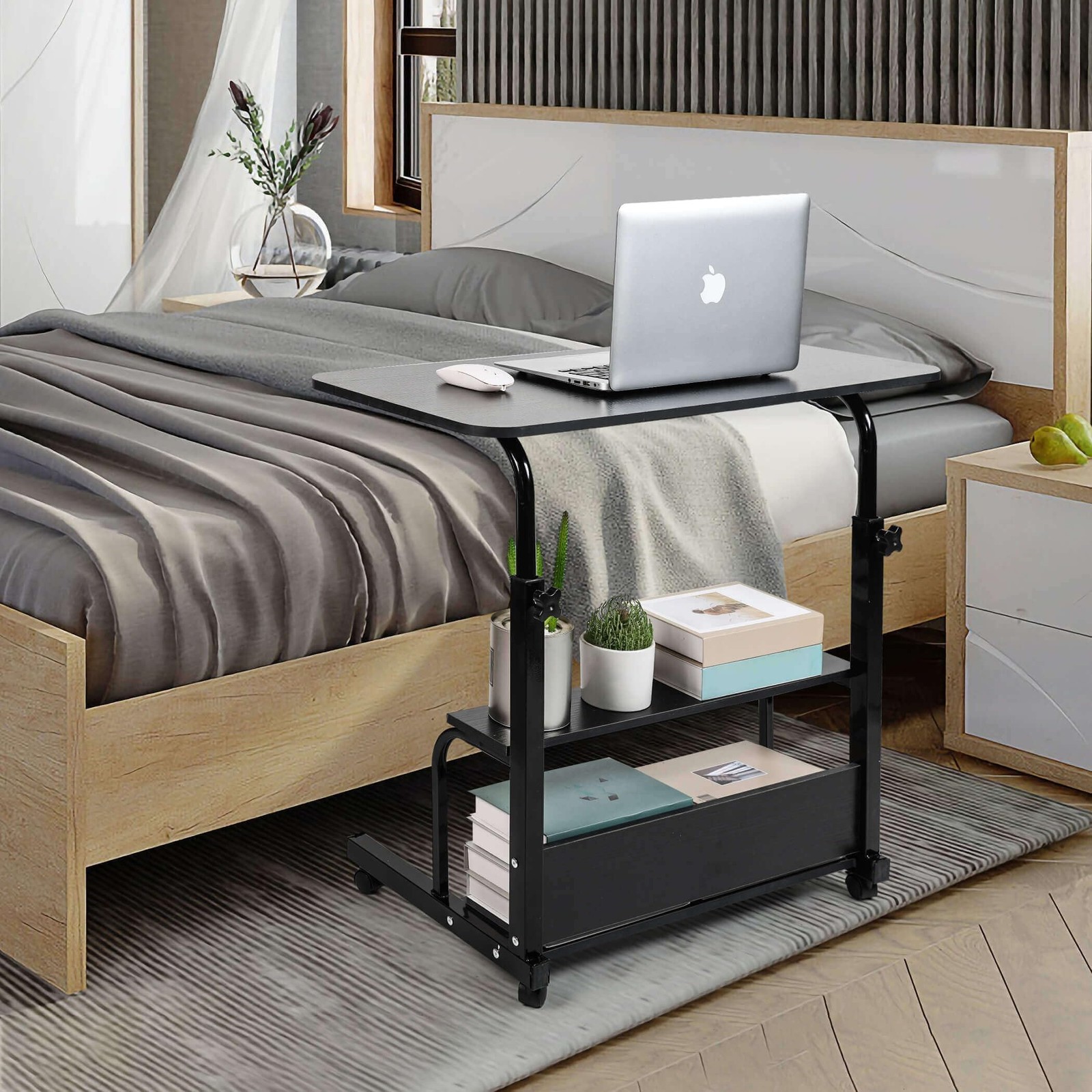 Adjustable Height Mobile Computer Desk for Small Space Rolling Writing with W...