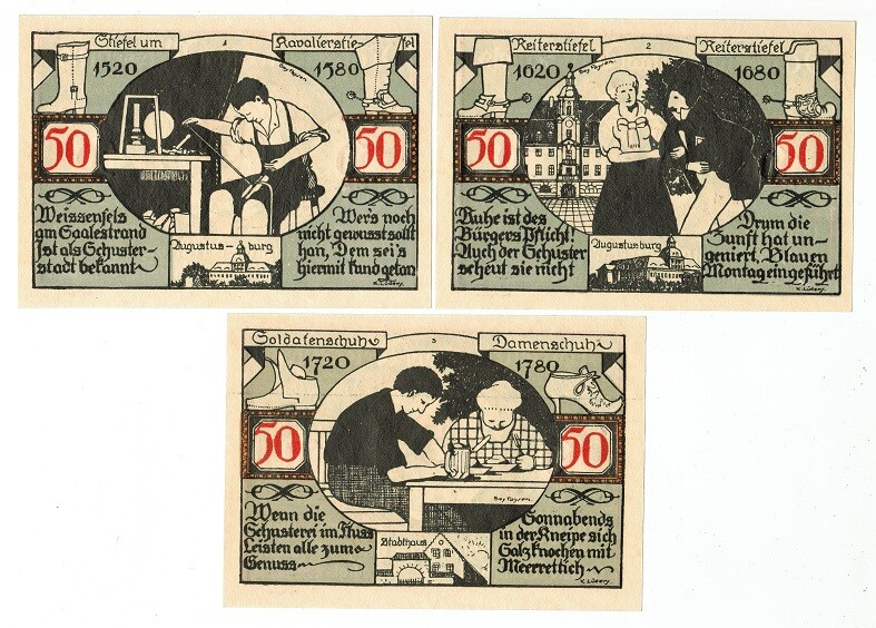SET OF 6 GERMANY NOTGELD 50 PFENNIG STADT-WEISSENFELS 1921 UNC
