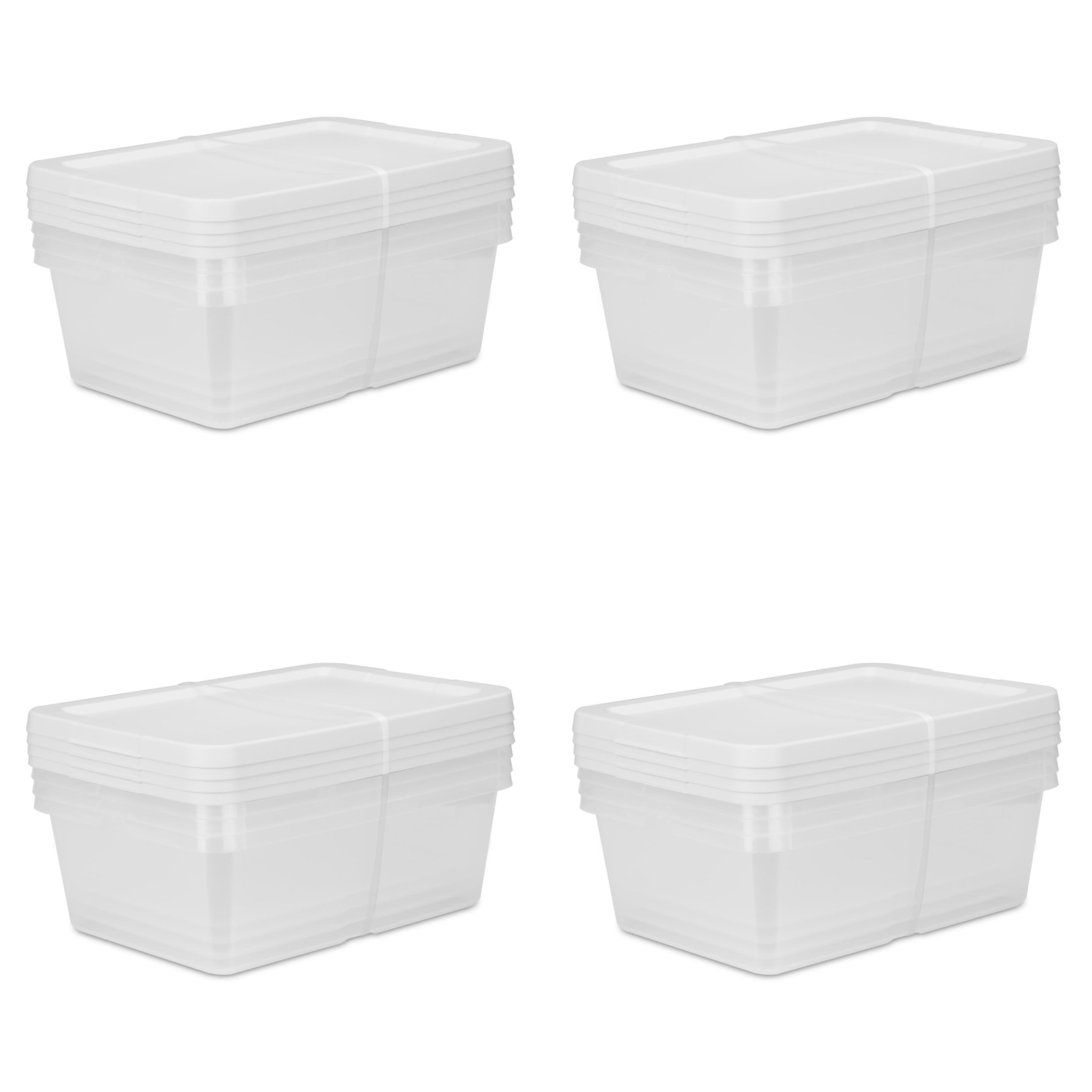 (4) 12 Quart Storage Boxes, Clear Plastic Storage Bin with Snap-on Lid, White