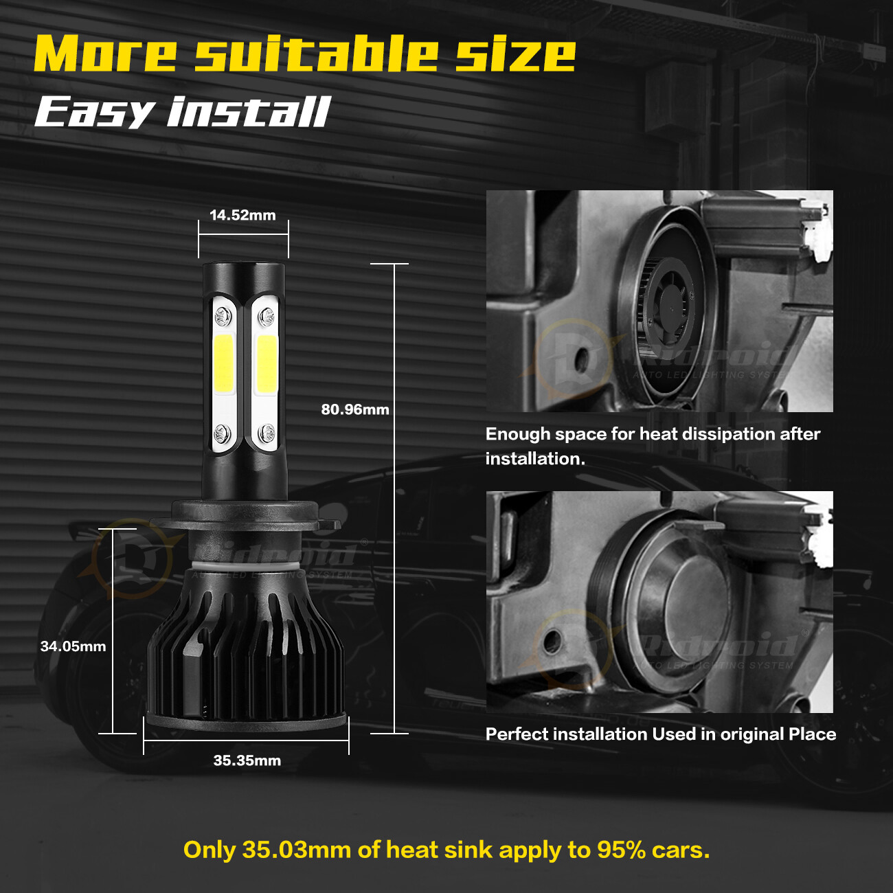 Pair 4-Side H7 LED Headlight Conversion Kit 6000K High Low Beam Replace Bulb