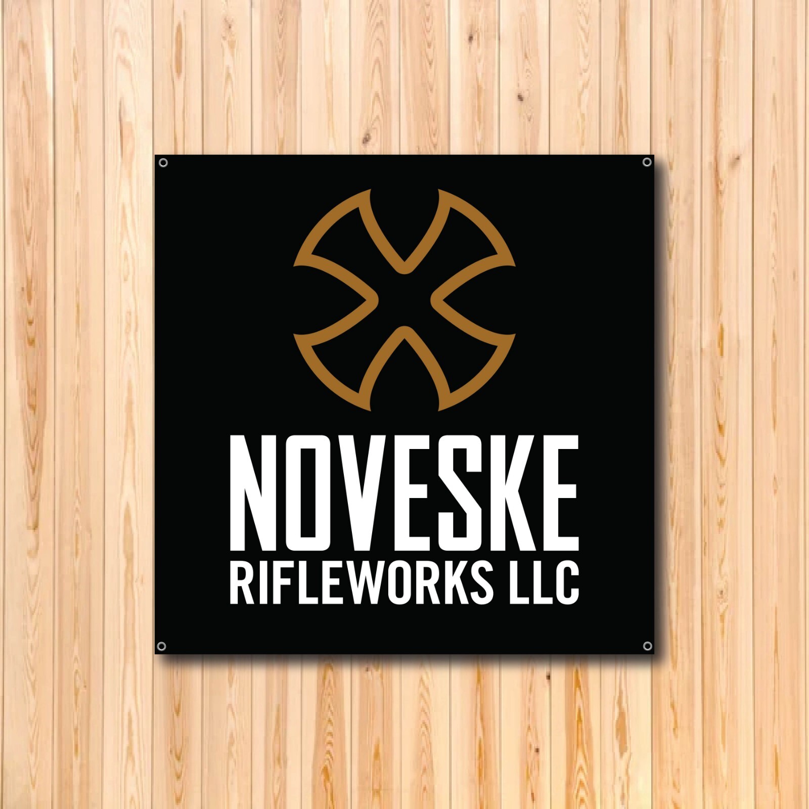 NOVESKE RIFLE COMPANY VINYL BANNER 3’x3’ LARGE CUSTOM RIFLE LOGO DESIGN GUN LOGO