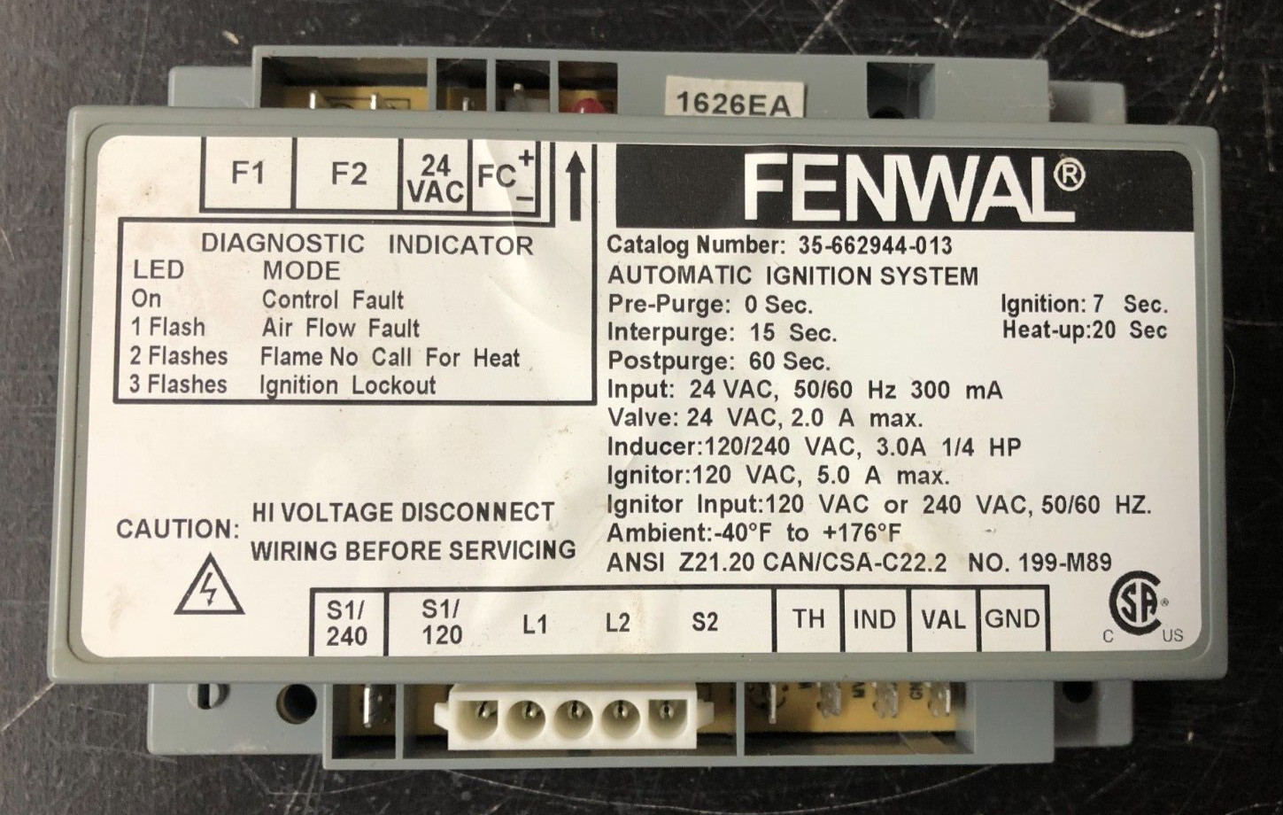 Fenwal 35-662944-013 Ignition Control 24 VAC Hot Surface w/Blower Relay CSA